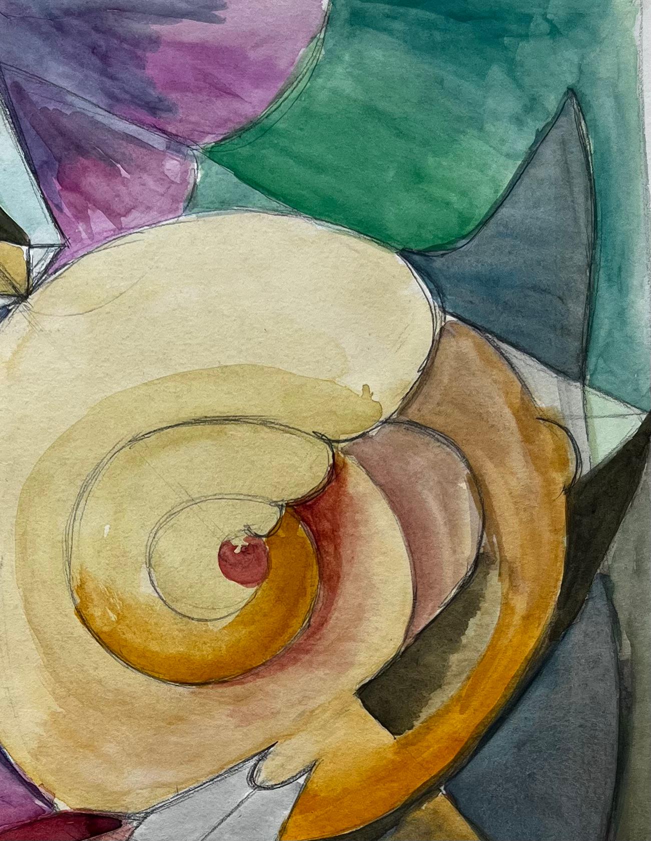 Composizione astratta a spirale Acquerello modernista francese di Guy Nicod in vendita 2