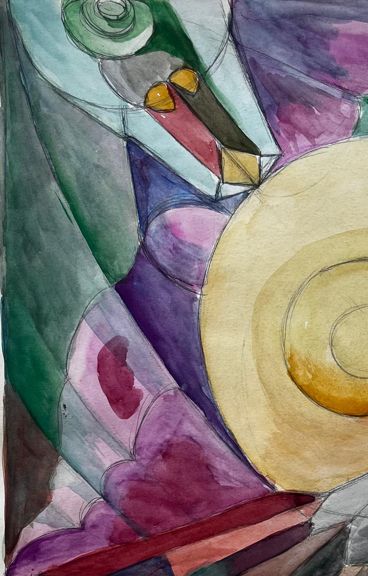 Composizione astratta a spirale Acquerello modernista francese di Guy Nicod in vendita 3