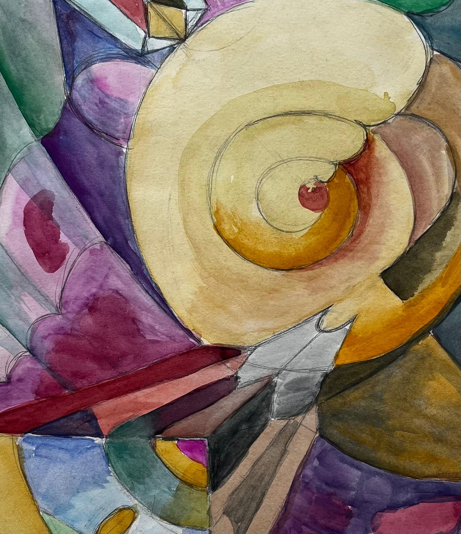 Composizione astratta a spirale Acquerello modernista francese di Guy Nicod in vendita 6