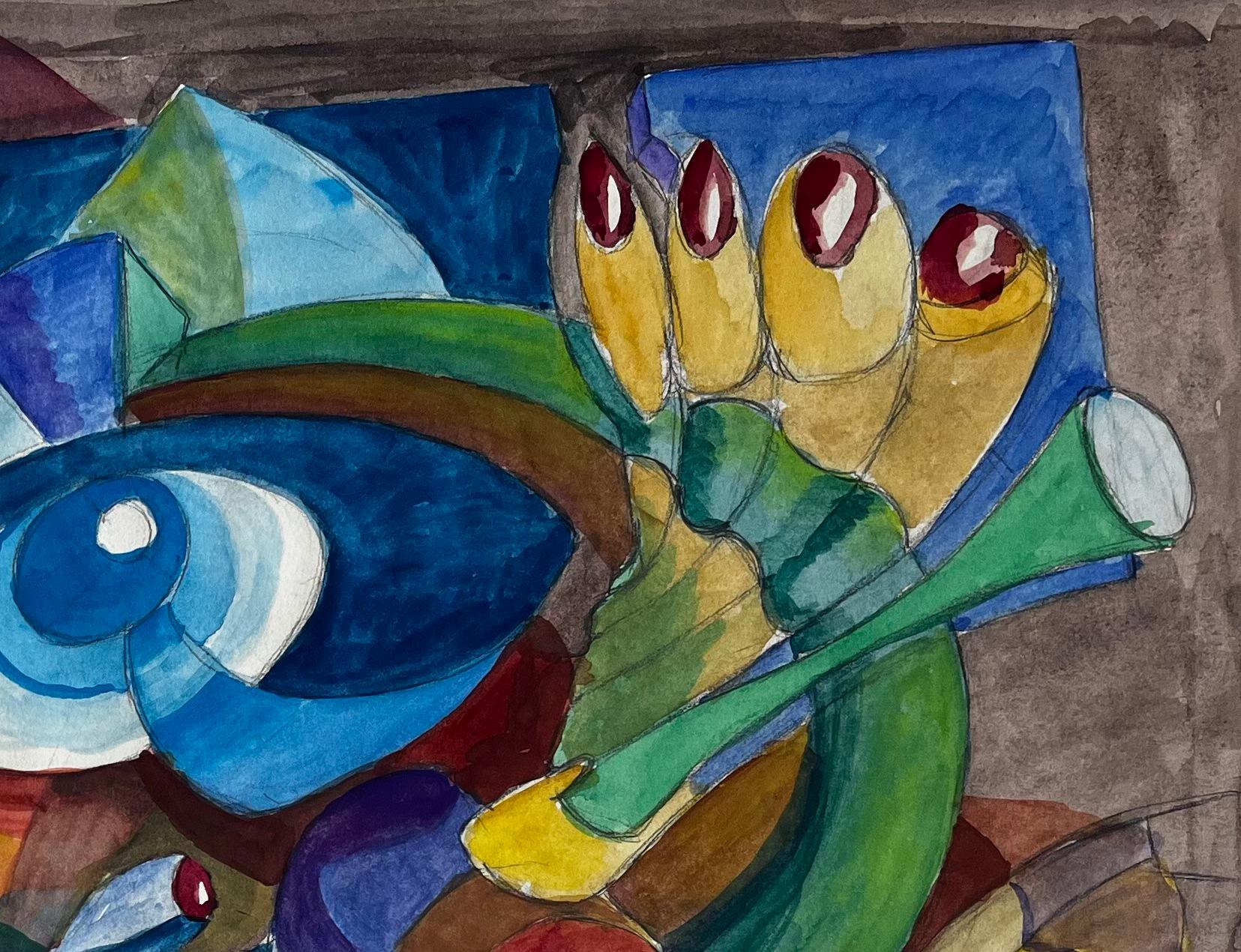 Composizione astratta di occhi Acquerello modernista francese di Guy Nicod in vendita 2