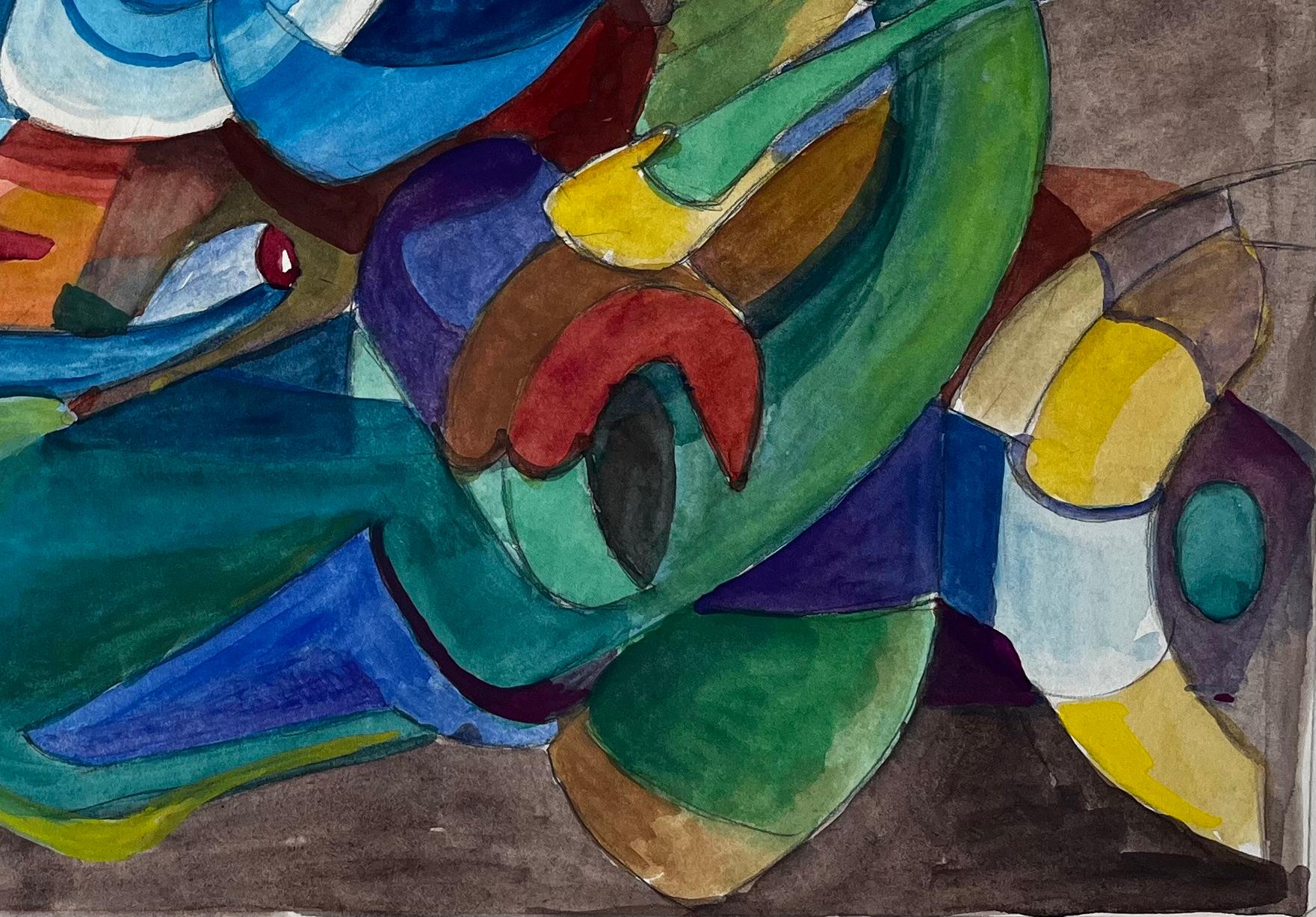 Composizione astratta di occhi Acquerello modernista francese di Guy Nicod in vendita 3