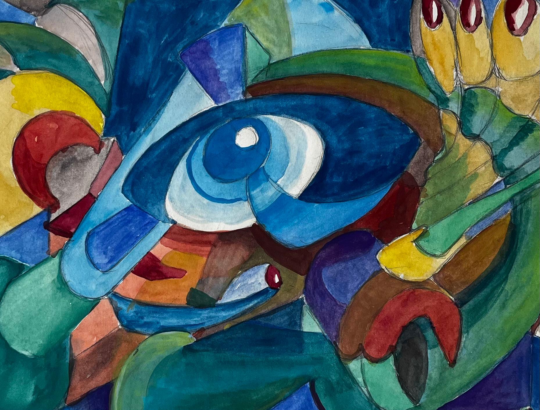 Composizione astratta di occhi Acquerello modernista francese di Guy Nicod in vendita 6