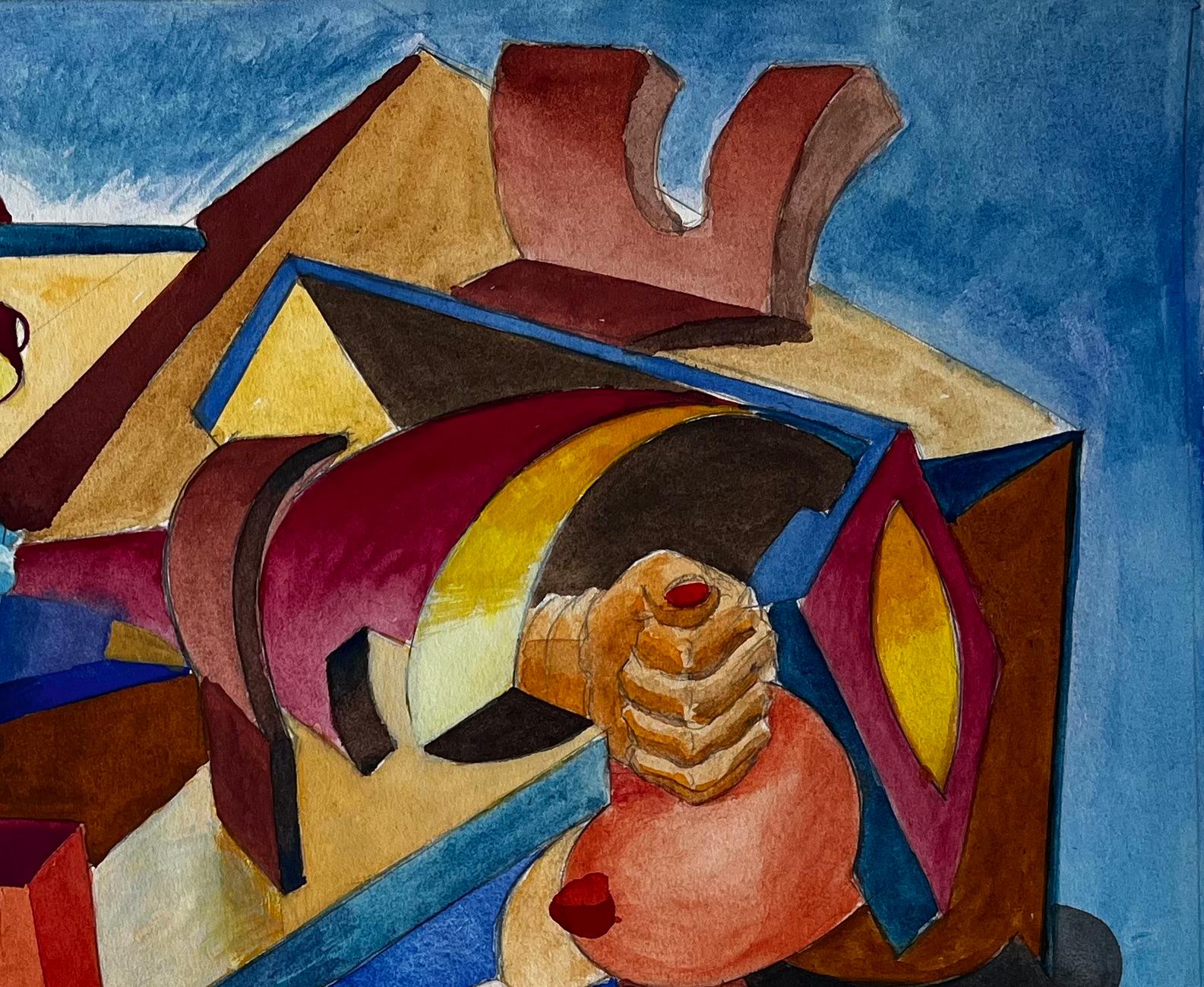 Composizione astratta di interni Acquerello modernista francese di Guy Nicod in vendita 3