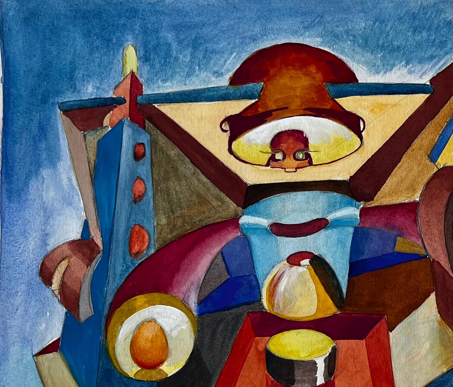 Composizione astratta di interni Acquerello modernista francese di Guy Nicod in vendita 4