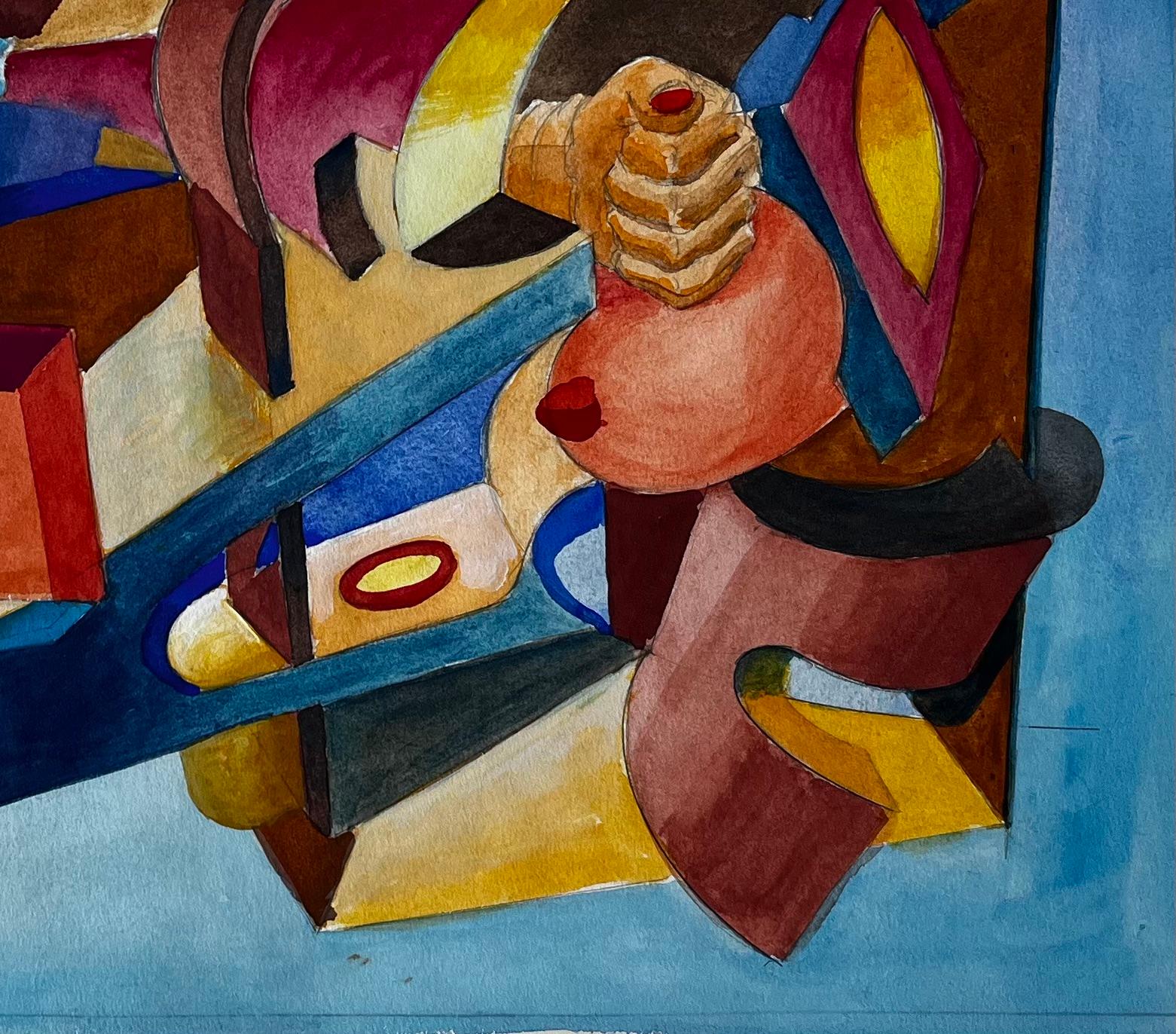 Composizione astratta di interni Acquerello modernista francese di Guy Nicod in vendita 2