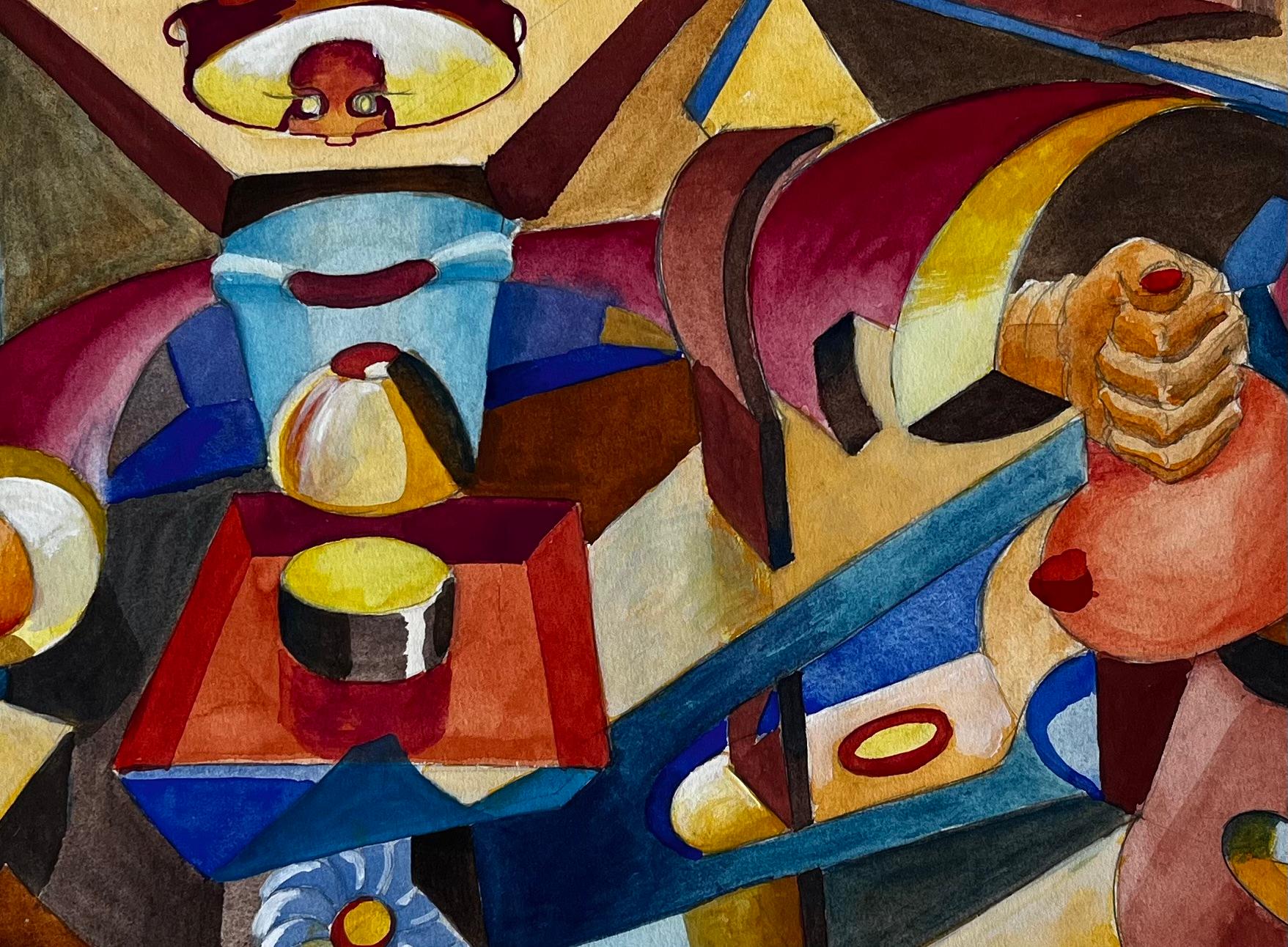 Composizione astratta di interni Acquerello modernista francese di Guy Nicod in vendita 6