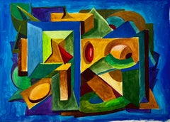 Architektonischer Rhythmus Französischer Modernismus Gouache von Guy Nicod