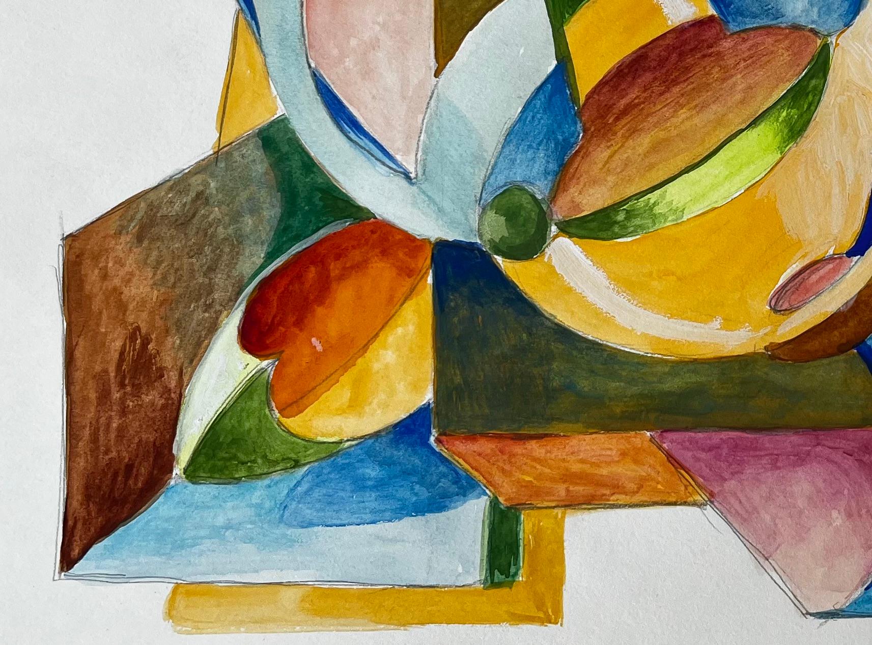 Natura morta cubista astratta con forme geometriche Gouache francese in vendita 1
