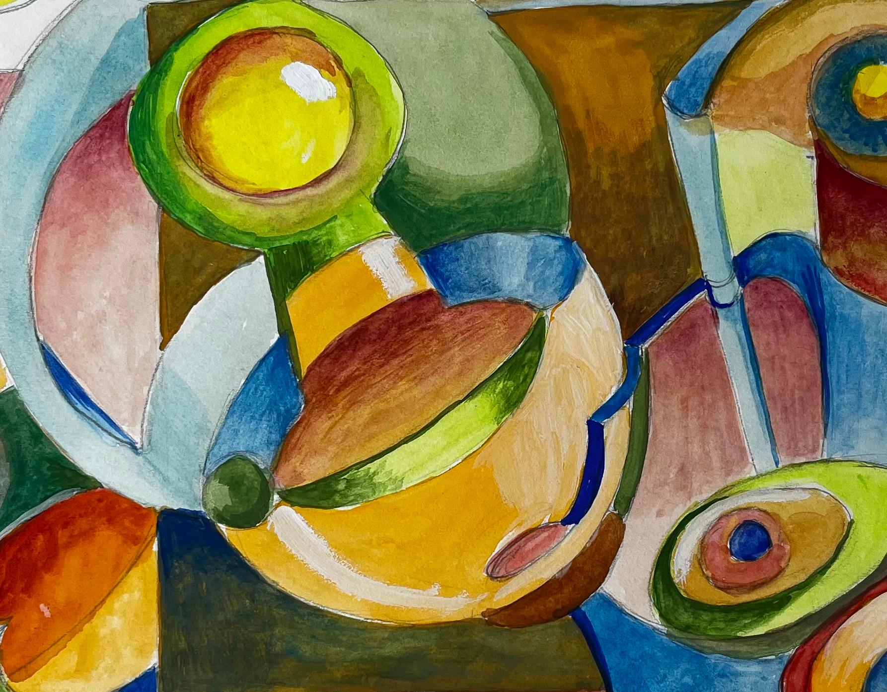 Natura morta cubista astratta con forme geometriche Gouache francese in vendita 2