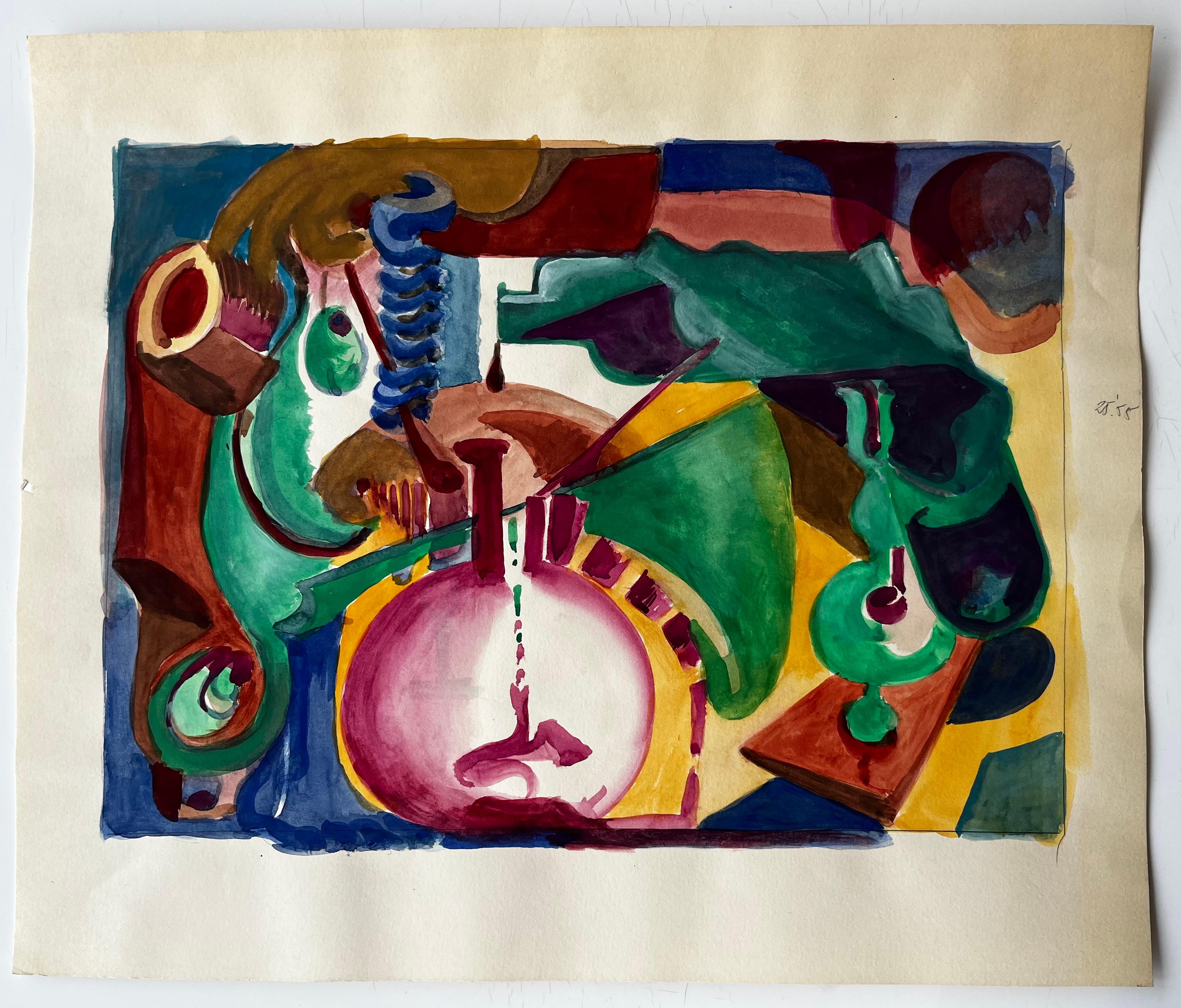 Composizione geometrica astratta con forme circolari e accenti verdi - Art di Guy Nicod