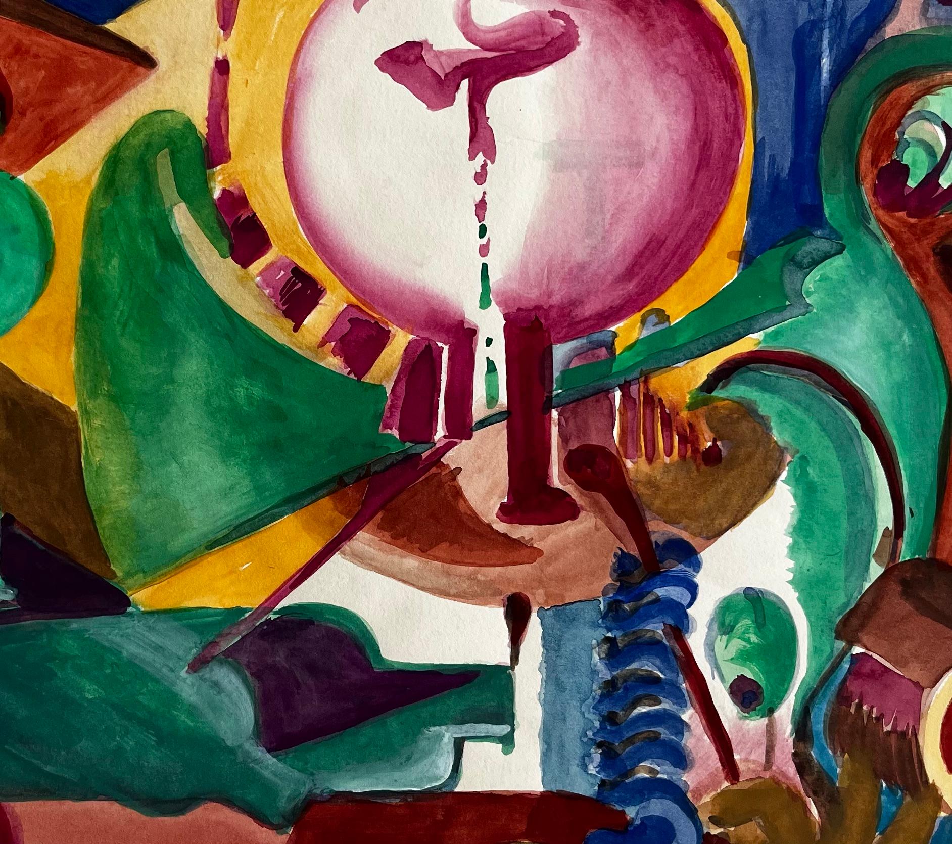 Composizione geometrica astratta con forme circolari e accenti verdi in vendita 2