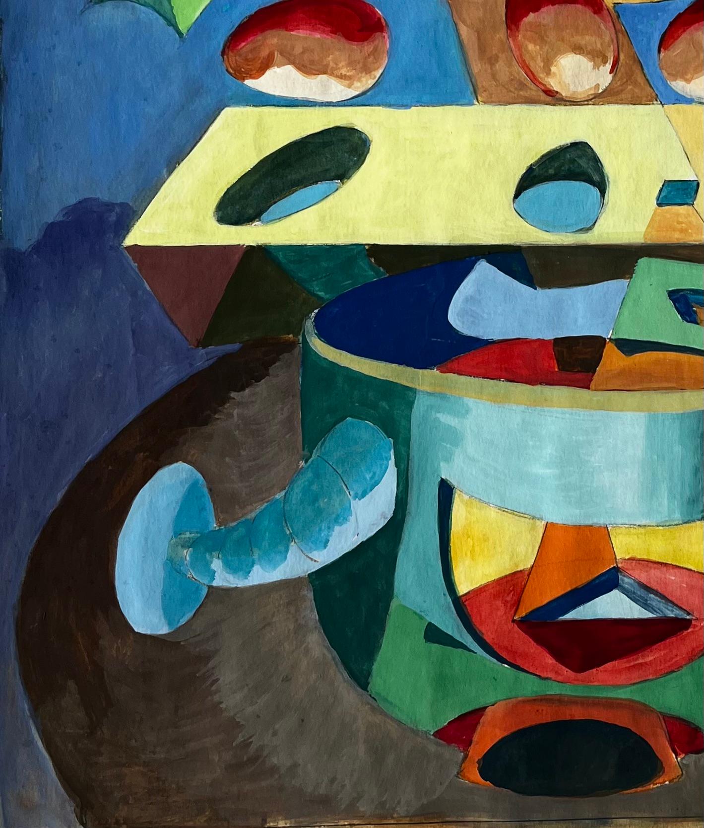 Surreal Abstract Composition with Central Eye and Geometric Forms French Gouache For Sale 1