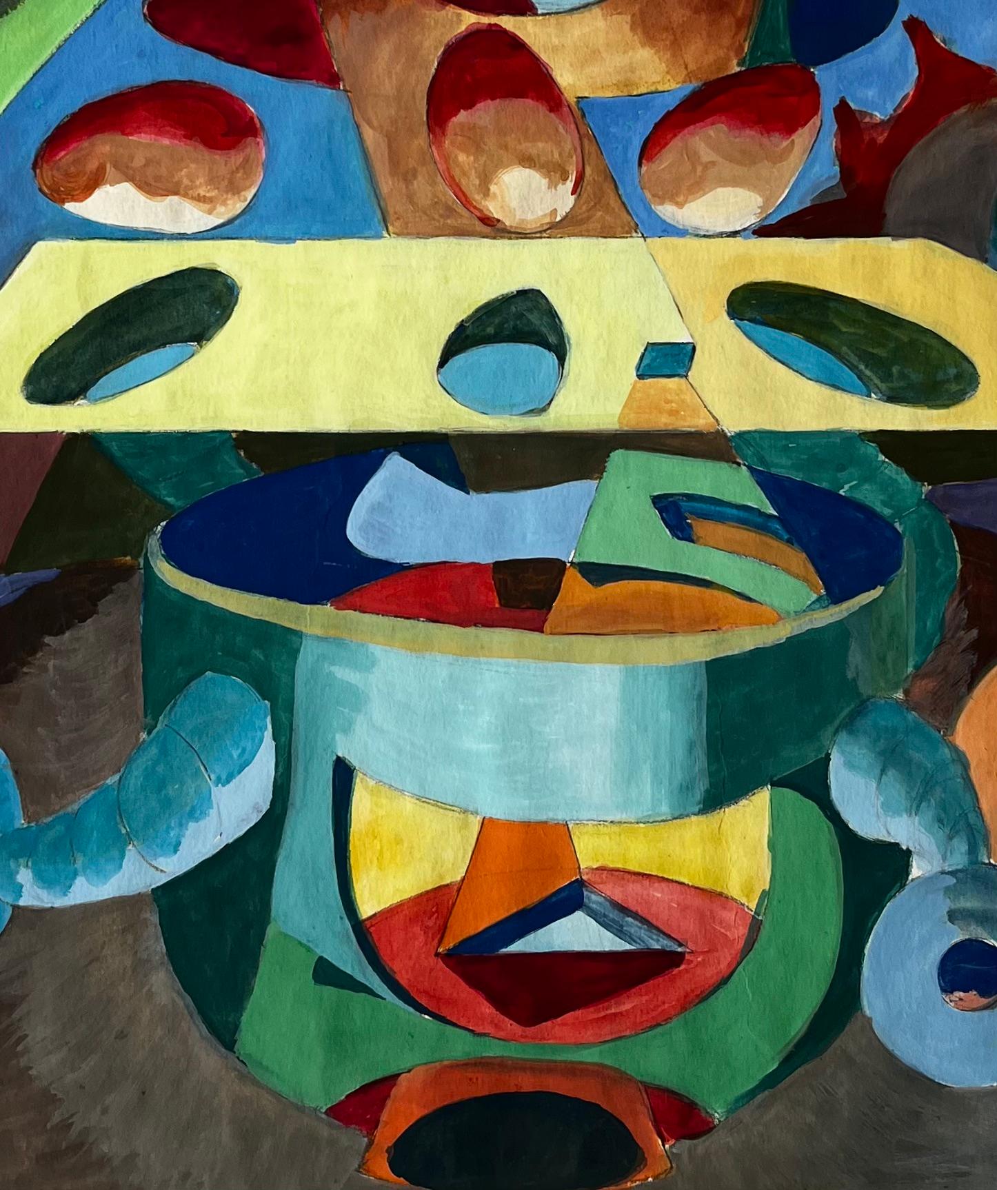 Surreal Abstract Composition with Central Eye and Geometric Forms French Gouache For Sale 3