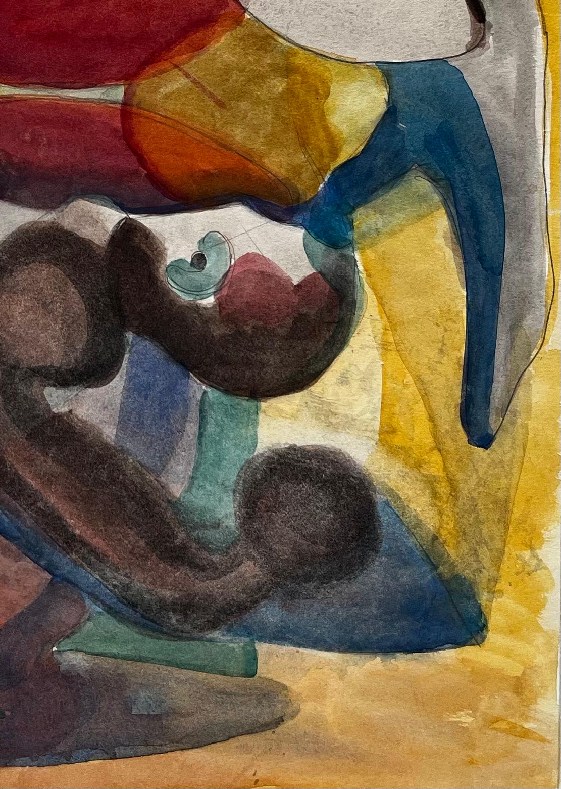 Titre : Composition figurative abstraite avec fleurs et fond jaune Gouache française.
Guy Nicod (français 1923 - 2021) 
Gouache sur papier d'artiste, non encadrée
Taille : 18 x 21.75 pouces (hauteur x largeur)
Provenance : Succession d'Artistics,