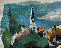 Countryside Village with Church Steeple French Modern Landscape Painting