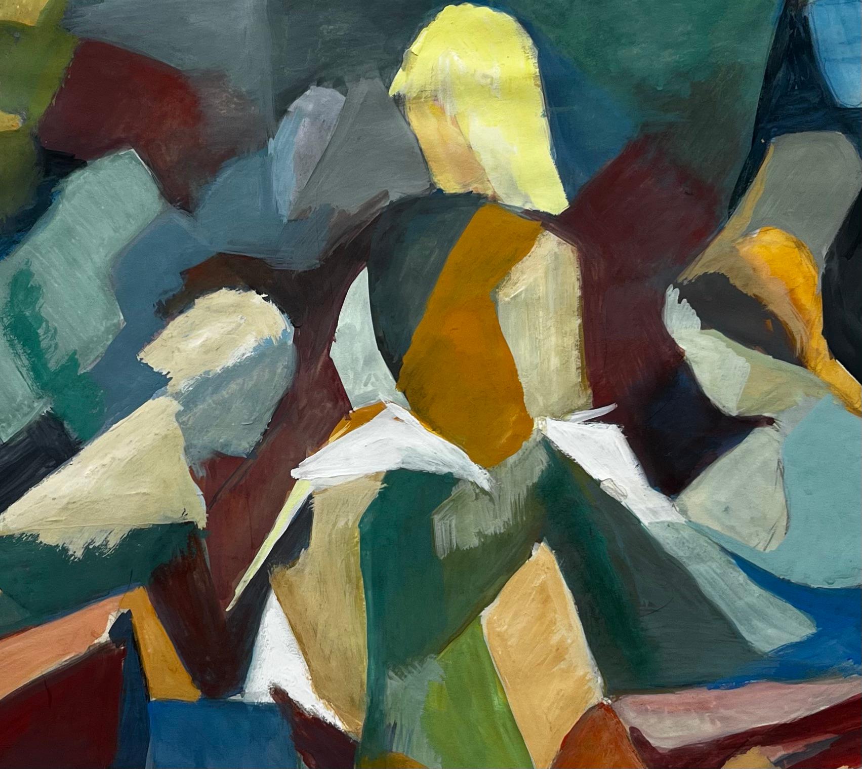 Escena abstracta de lectura en grupo Pintura gouache modernista francesa de Guy Nicod en venta 6