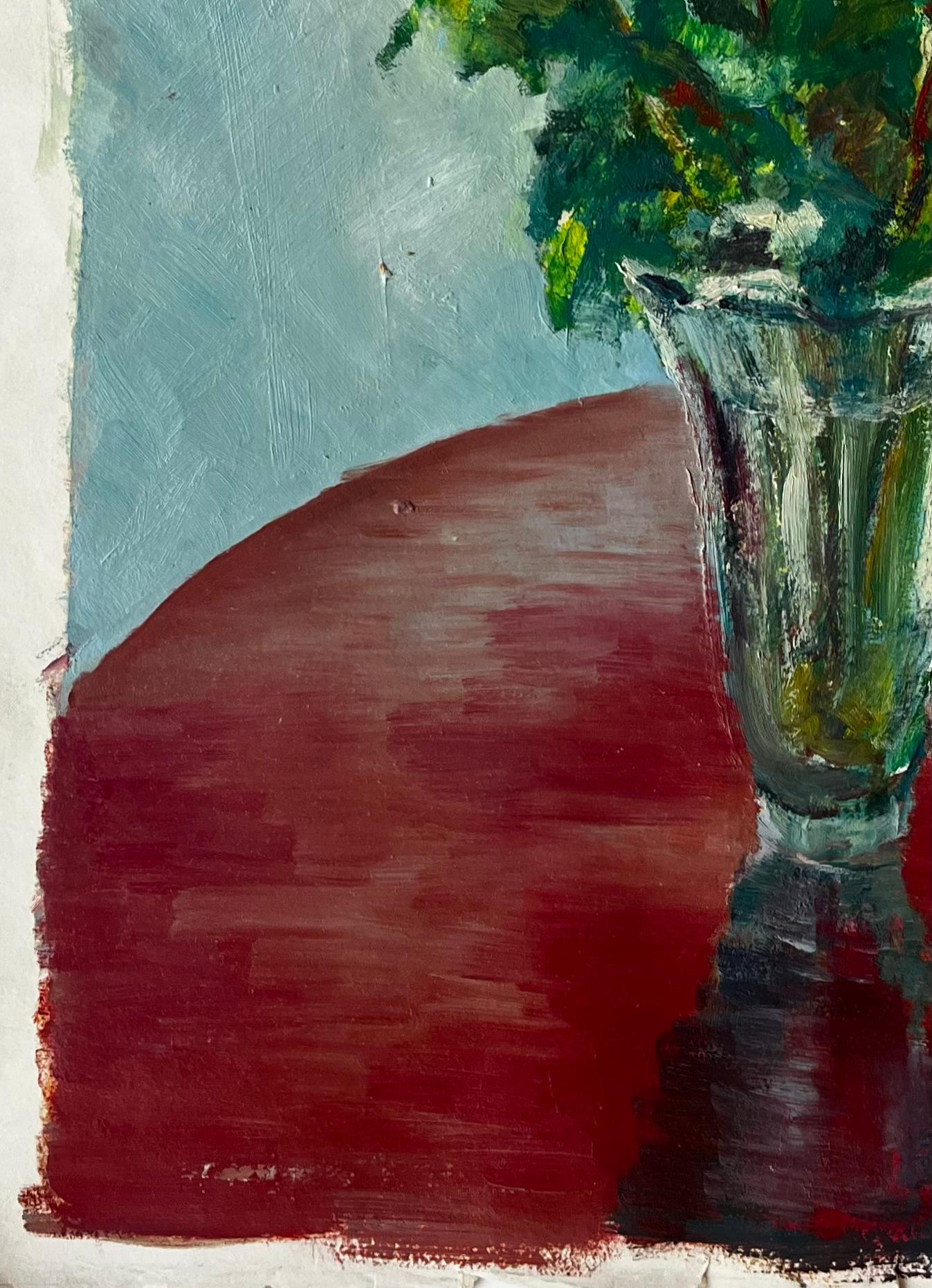 Natura morta con crisantemi in vaso di vetro Pittura a olio floreale francese moderna in vendita 1