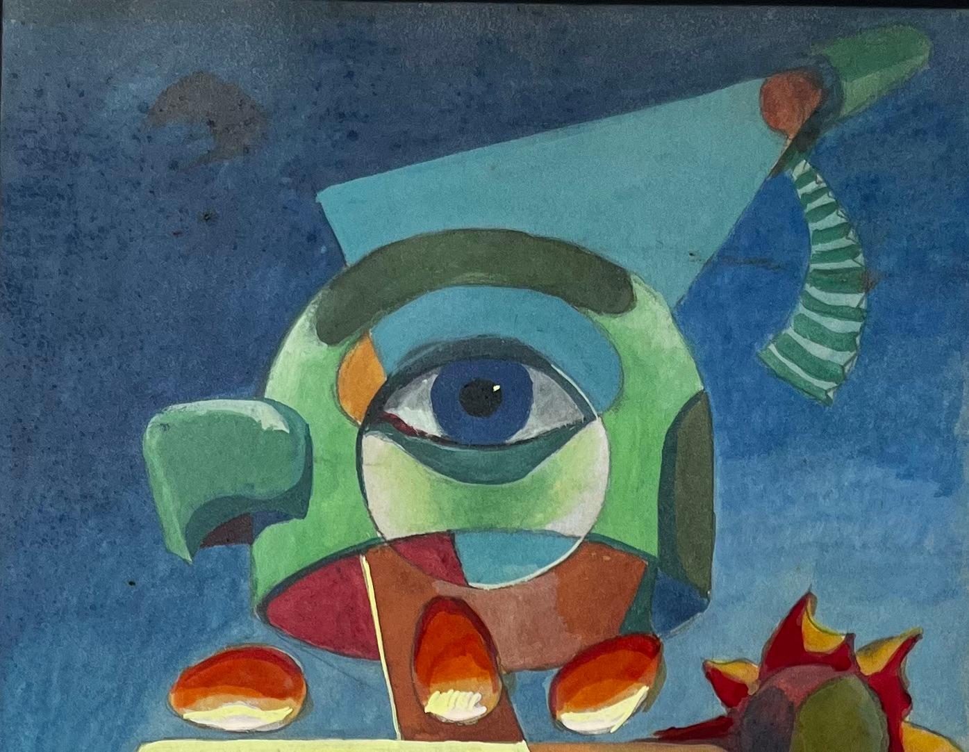Composition surréaliste avec figures et formes géométriques Gouache moderne française - Beige Abstract Drawing par Guy Nicod