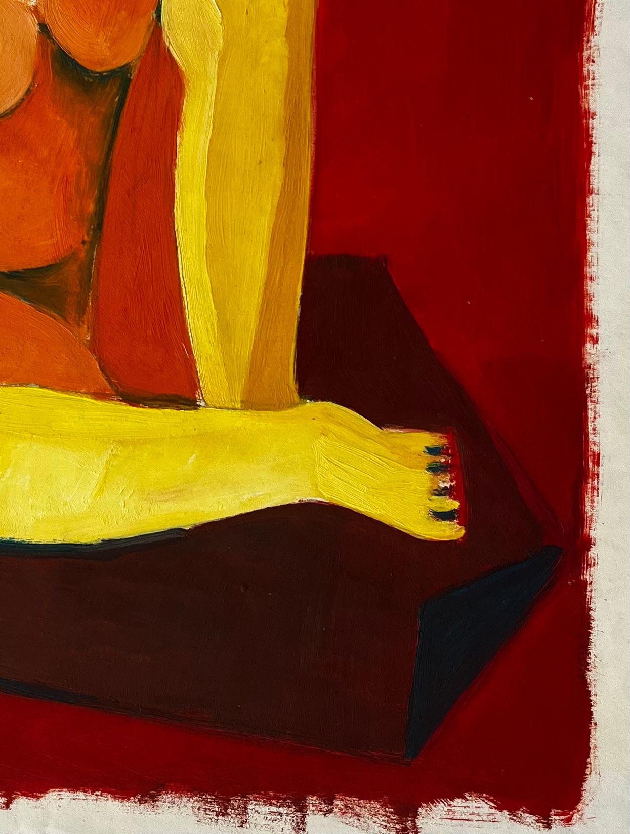 Titre : Abstract Seated Nude with Red Background French Modern Figurative Gouache
Guy Nicod (français 1923 - 2021) 
Gouache sur papier d'artiste, non encadrée
Taille : 20.25 x 15.75 pouces (hauteur x largeur)
Provenance : Succession d'Artistics,
