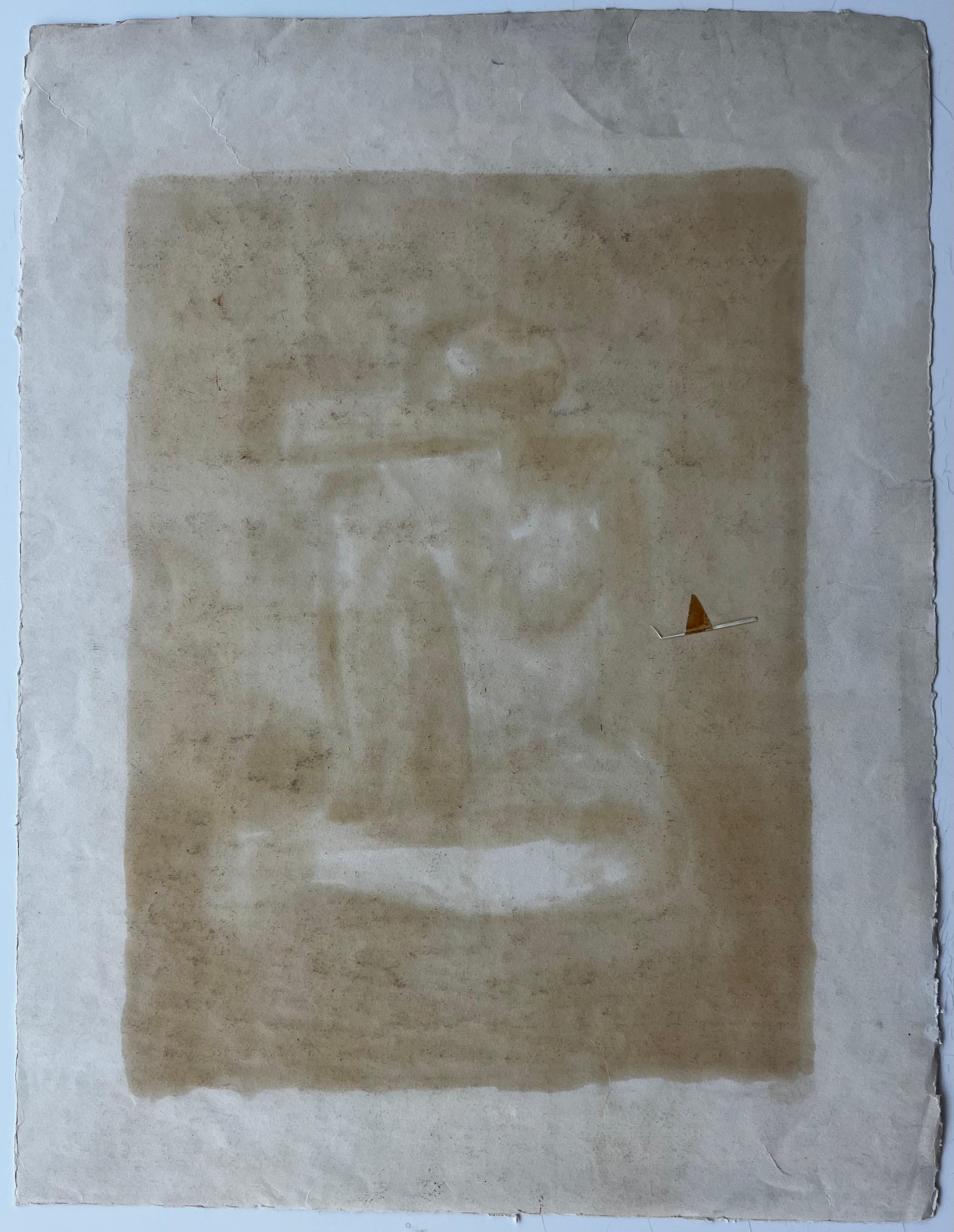 Nu assis abstrait sur fond rouge Gouache figurative moderne française en vente 3