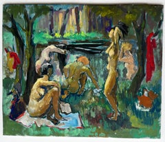 Nude Bathers by the River French Modern Oil Painting by Guy Nicod