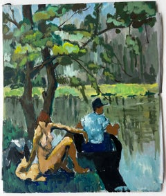 Couple by the Riverside French Modern Oil Painting by Guy Nicod