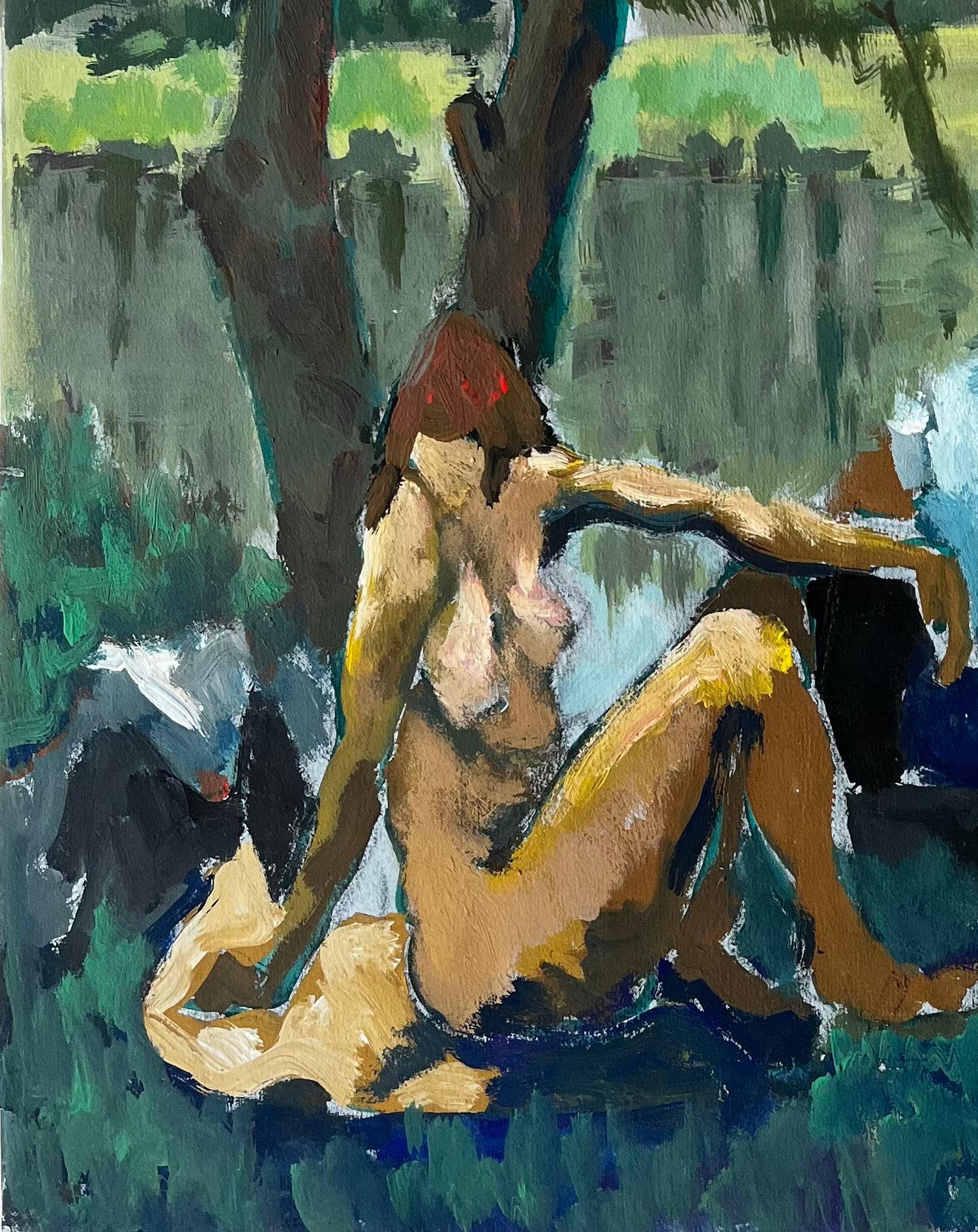 Pareja junto al río Óleo moderno francés de Guy Nicod en venta 2