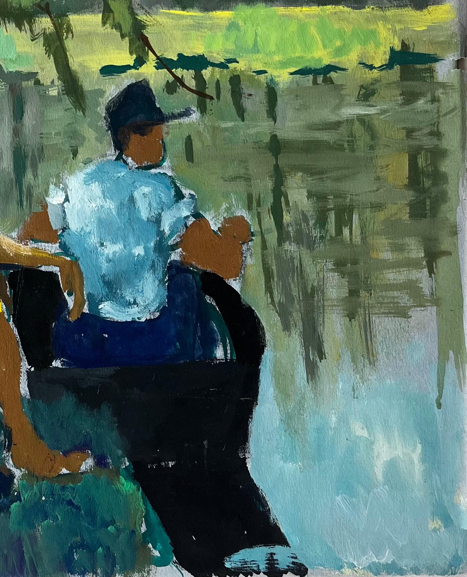 Pareja junto al río Óleo moderno francés de Guy Nicod en venta 3