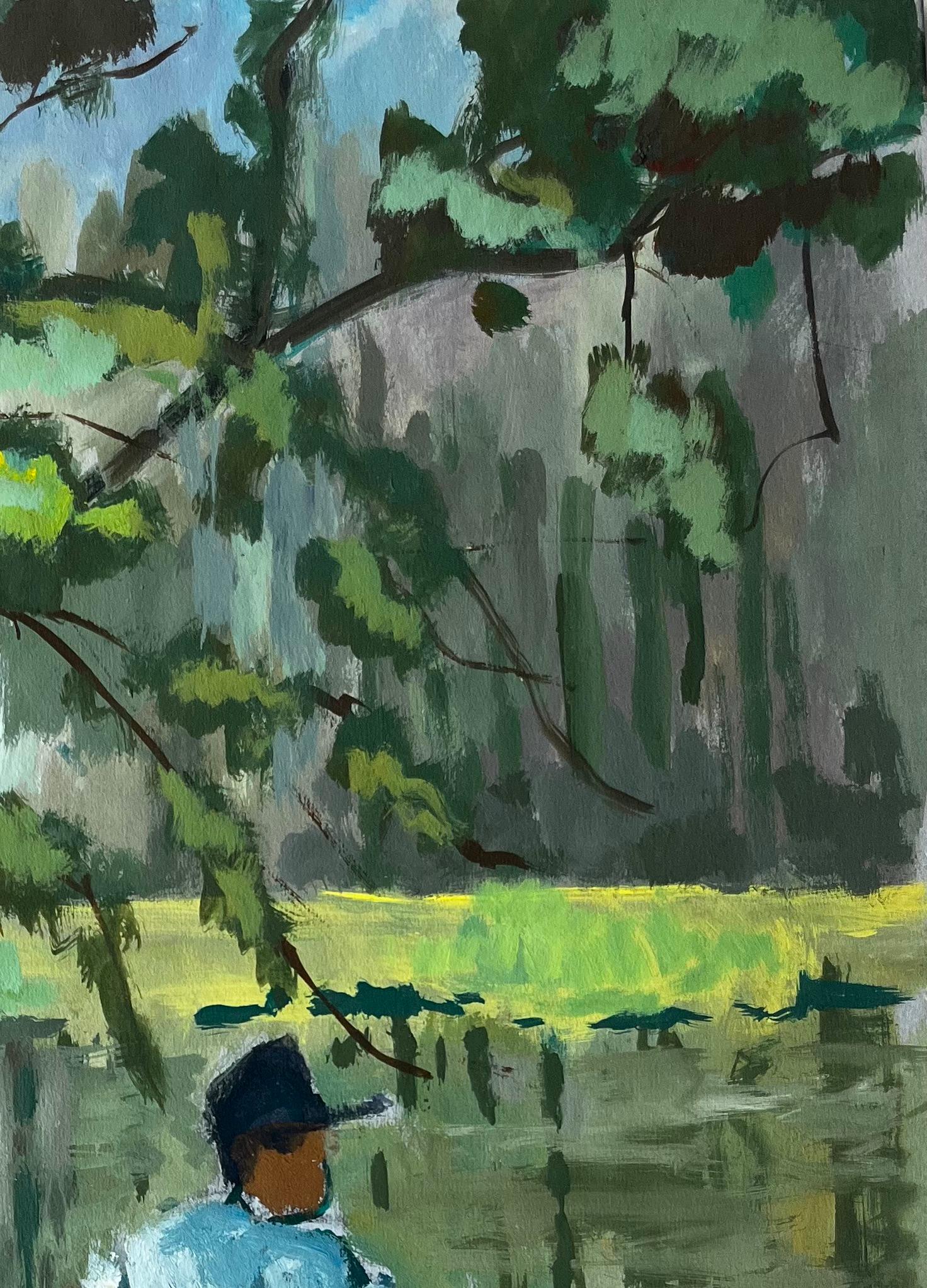 Pareja junto al río Óleo moderno francés de Guy Nicod en venta 5