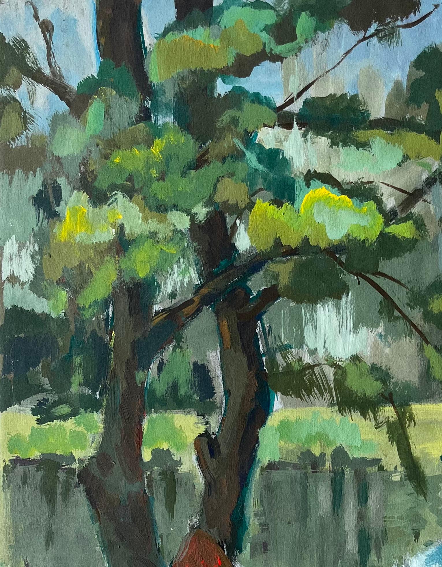 Pareja junto al río Óleo moderno francés de Guy Nicod en venta 4