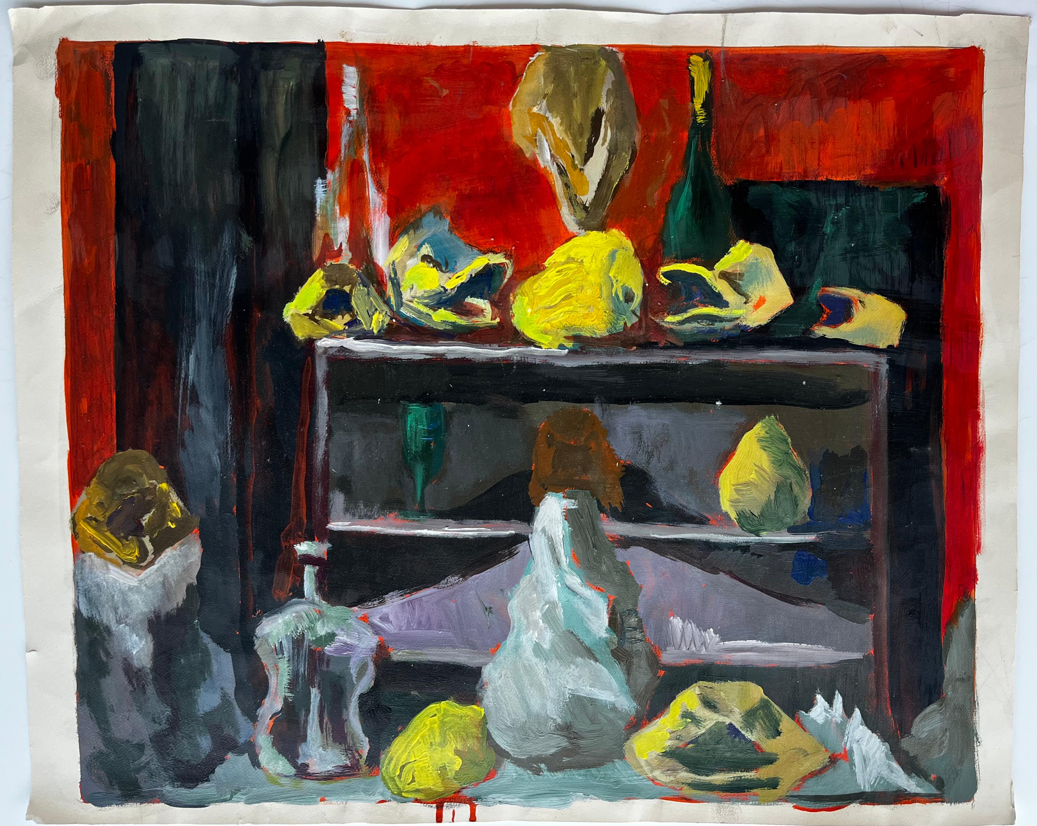 Natura morta con limoni e bottiglie Quadro ad olio moderno francese di Guy Nicod in vendita 1