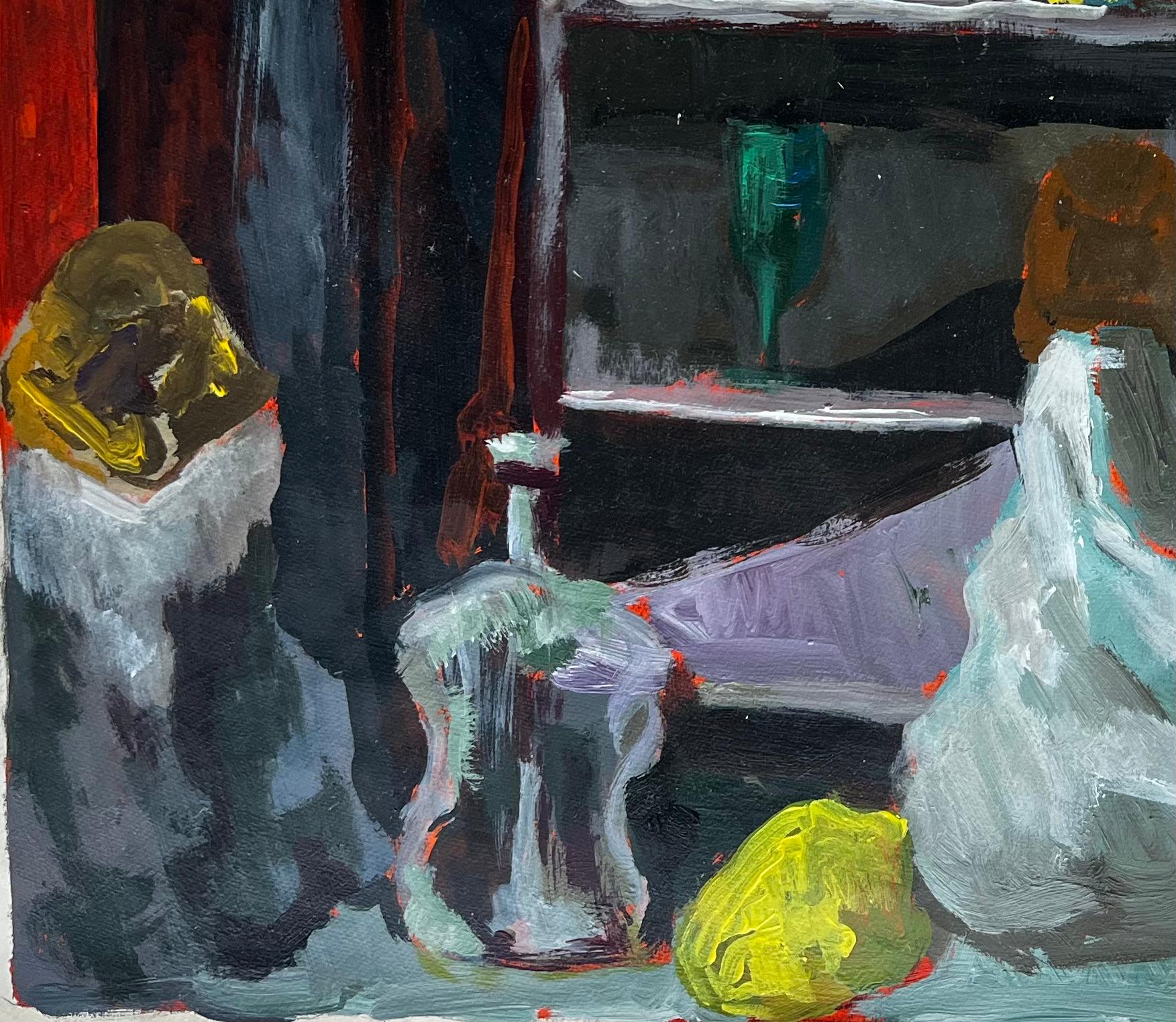 Natura morta con limoni e bottiglie Quadro ad olio moderno francese di Guy Nicod in vendita 5