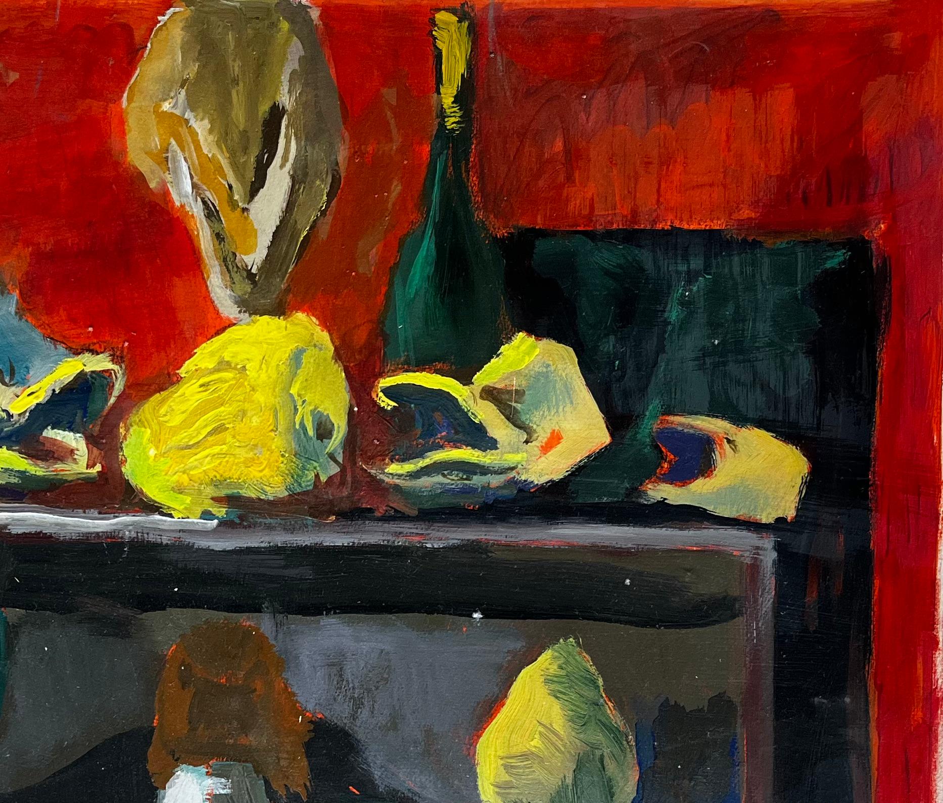 Natura morta con limoni e bottiglie Quadro ad olio moderno francese di Guy Nicod in vendita 3