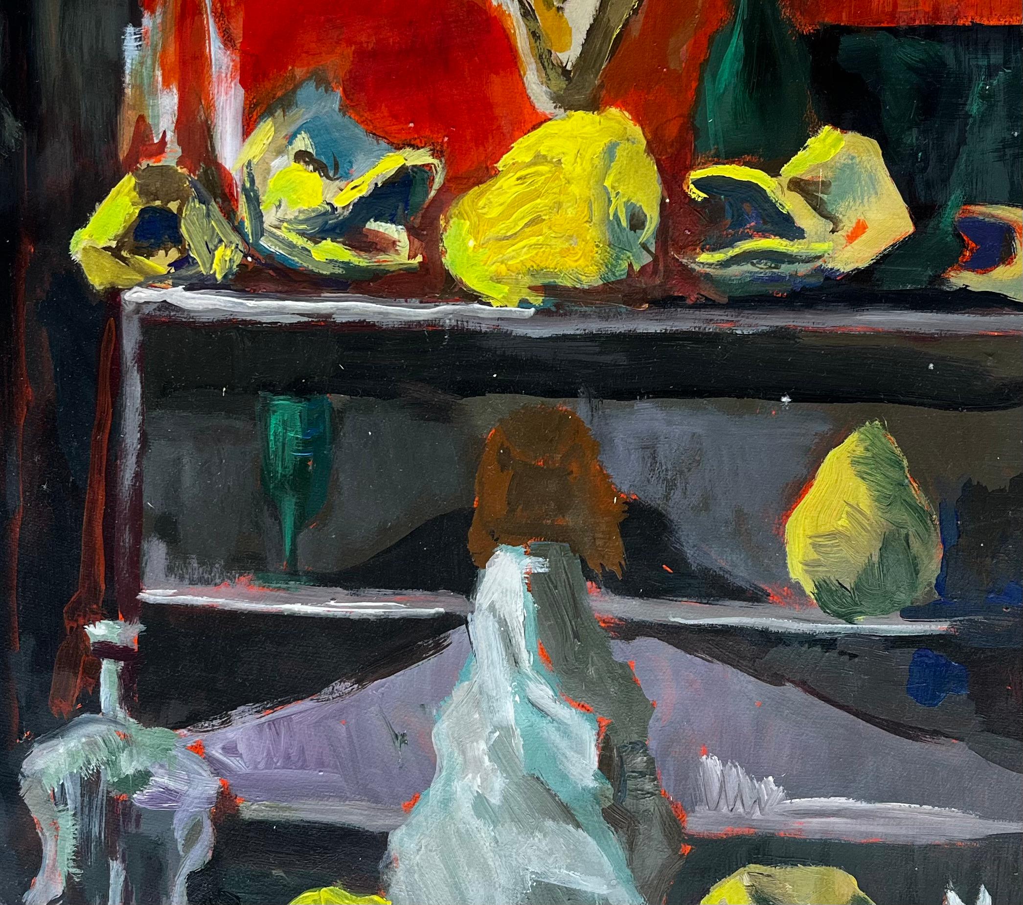 Natura morta con limoni e bottiglie Quadro ad olio moderno francese di Guy Nicod in vendita 6