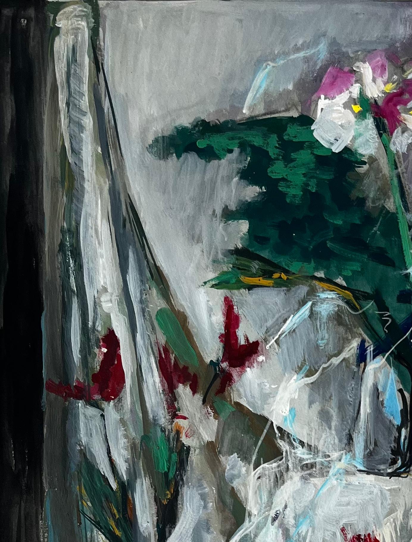 Natura morta floreale con drappeggio bianco Pittura francese moderna a guazzo di Guy Nicod in vendita 2