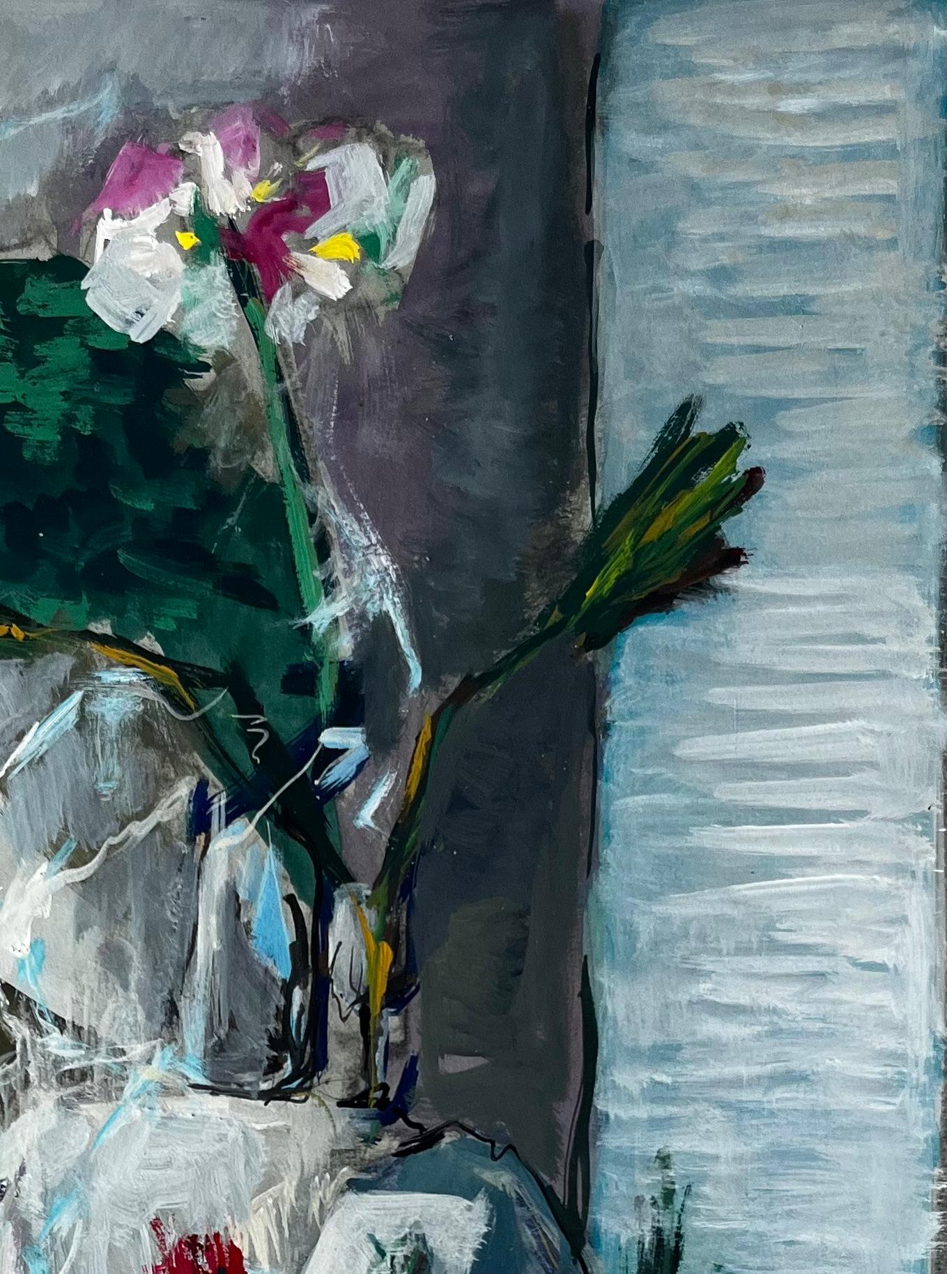 Natura morta floreale con drappeggio bianco Pittura francese moderna a guazzo di Guy Nicod in vendita 3