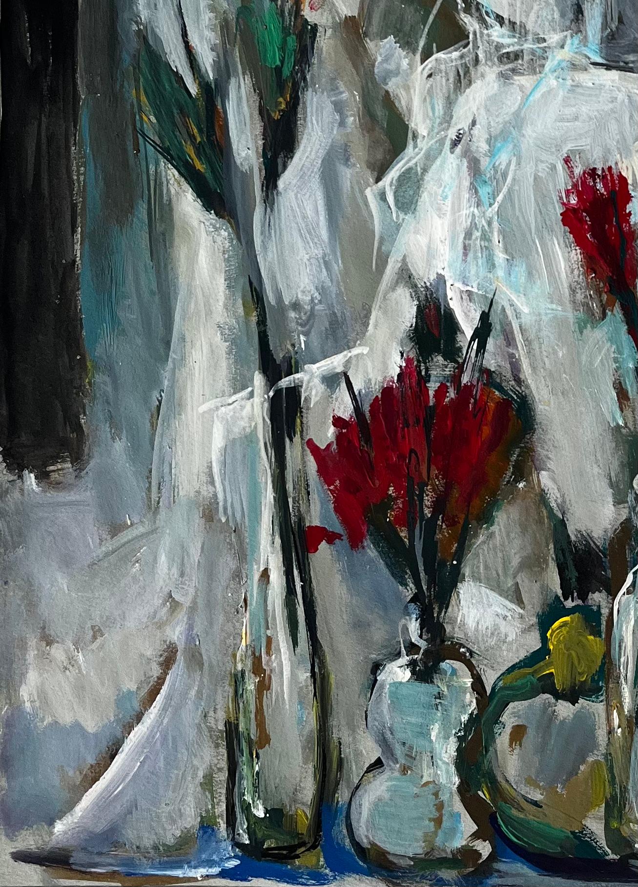 Natura morta floreale con drappeggio bianco Pittura francese moderna a guazzo di Guy Nicod in vendita 4