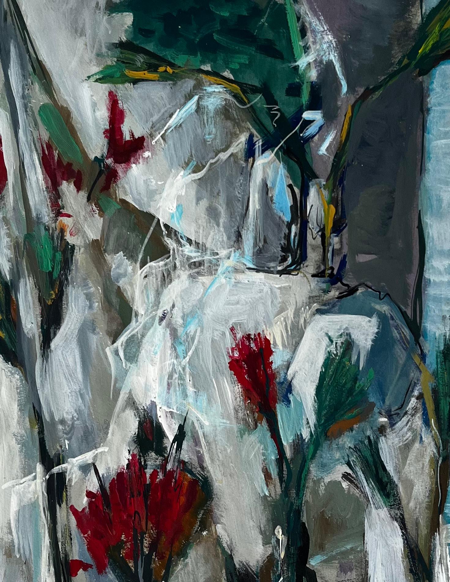 Natura morta floreale con drappeggio bianco Pittura francese moderna a guazzo di Guy Nicod in vendita 6