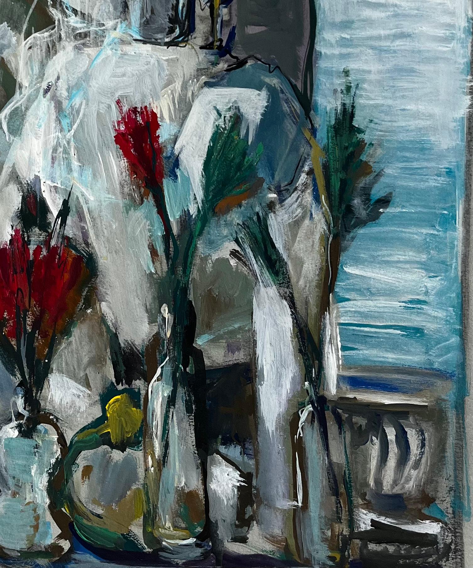 Natura morta floreale con drappeggio bianco Pittura francese moderna a guazzo di Guy Nicod in vendita 5