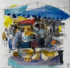 Provence Village Market Stall Scene Watercolour French Post Impressionist