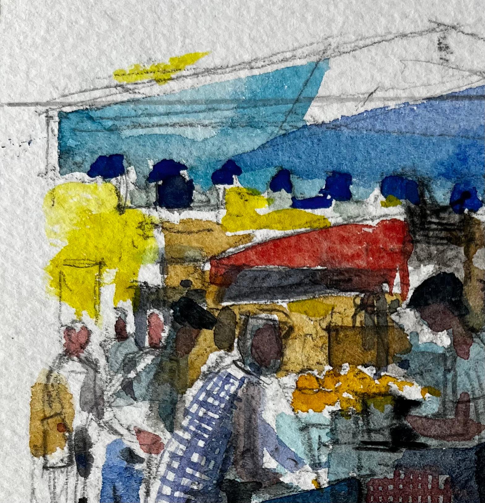 Village de Provence Scène de marché Aquarelle française post-impressionniste - Post-impressionnisme Art par Pierre Neveu