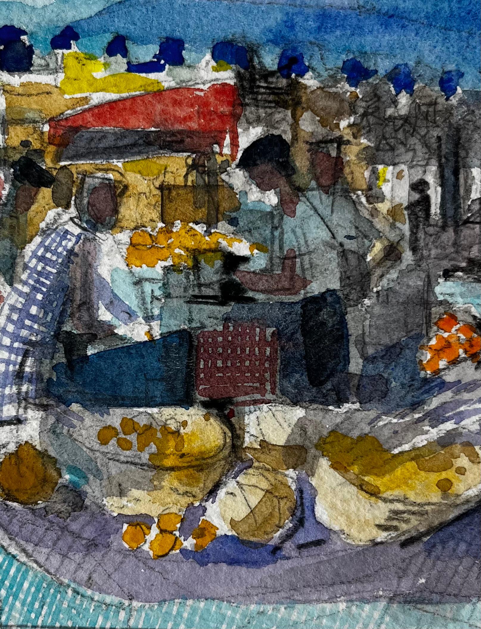 Village de Provence Scène de marché Aquarelle française post-impressionniste en vente 2