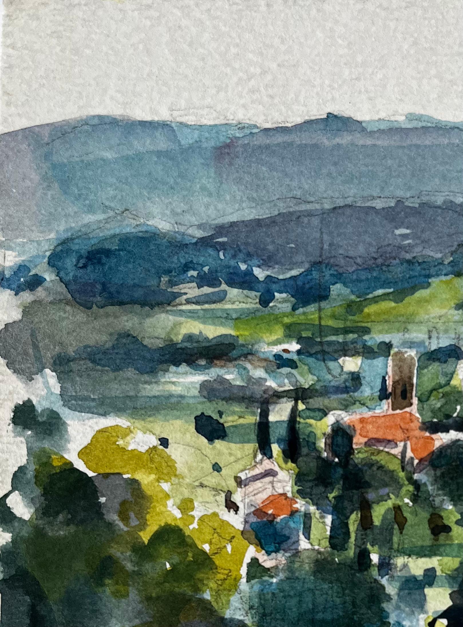 Vue de Châteauneuf Provence Village Paysage Français Post Impressionniste - Post-impressionnisme Painting par Pierre Neveu