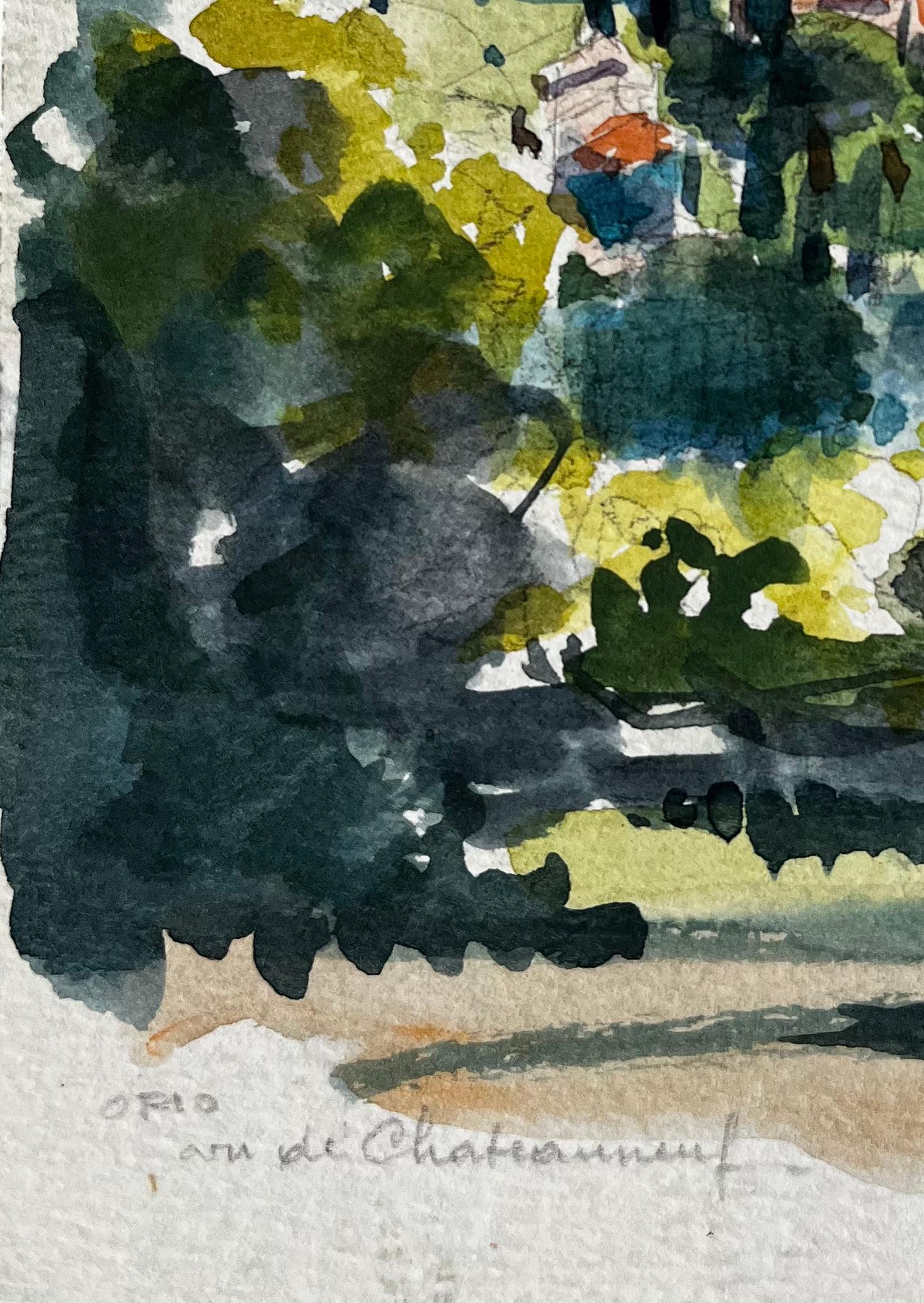 Titre : Vue de Châteauneuf Provence Village Paysage Français Post Impressionniste
Artistics : Pierre Neveu (français né en 1929)
Moyen d'expression : Aquarelle sur papier d'artiste, non encadrée
Taille (H x L) : 7 x 5 pouces
Signé : inscription en