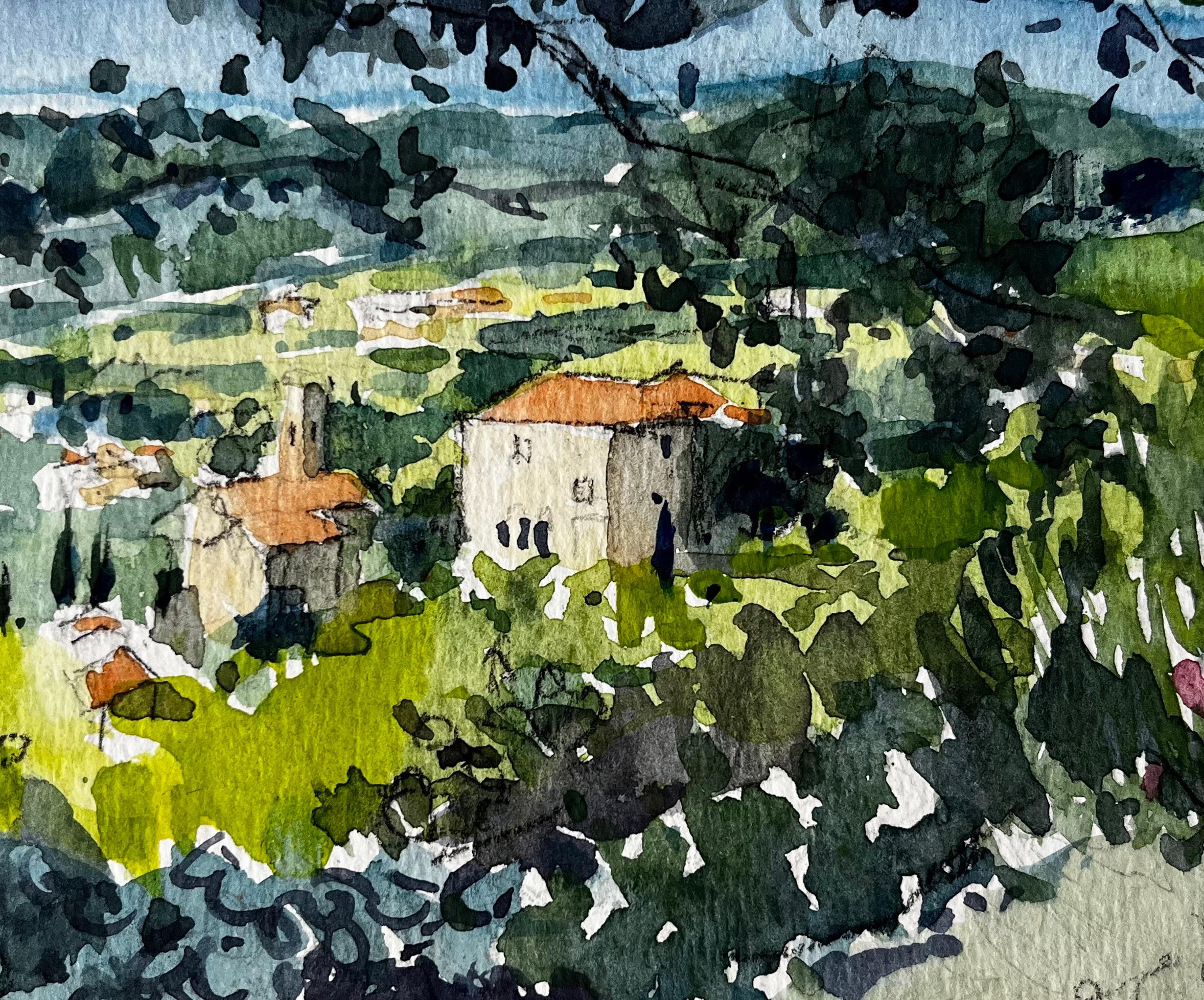 Vue de Châteauneuf Paysage Provence Aquarelle Française Post Impressionniste en vente 2