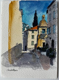 Castellar Village Street Scene Provence Watercolour French Post Impressionist