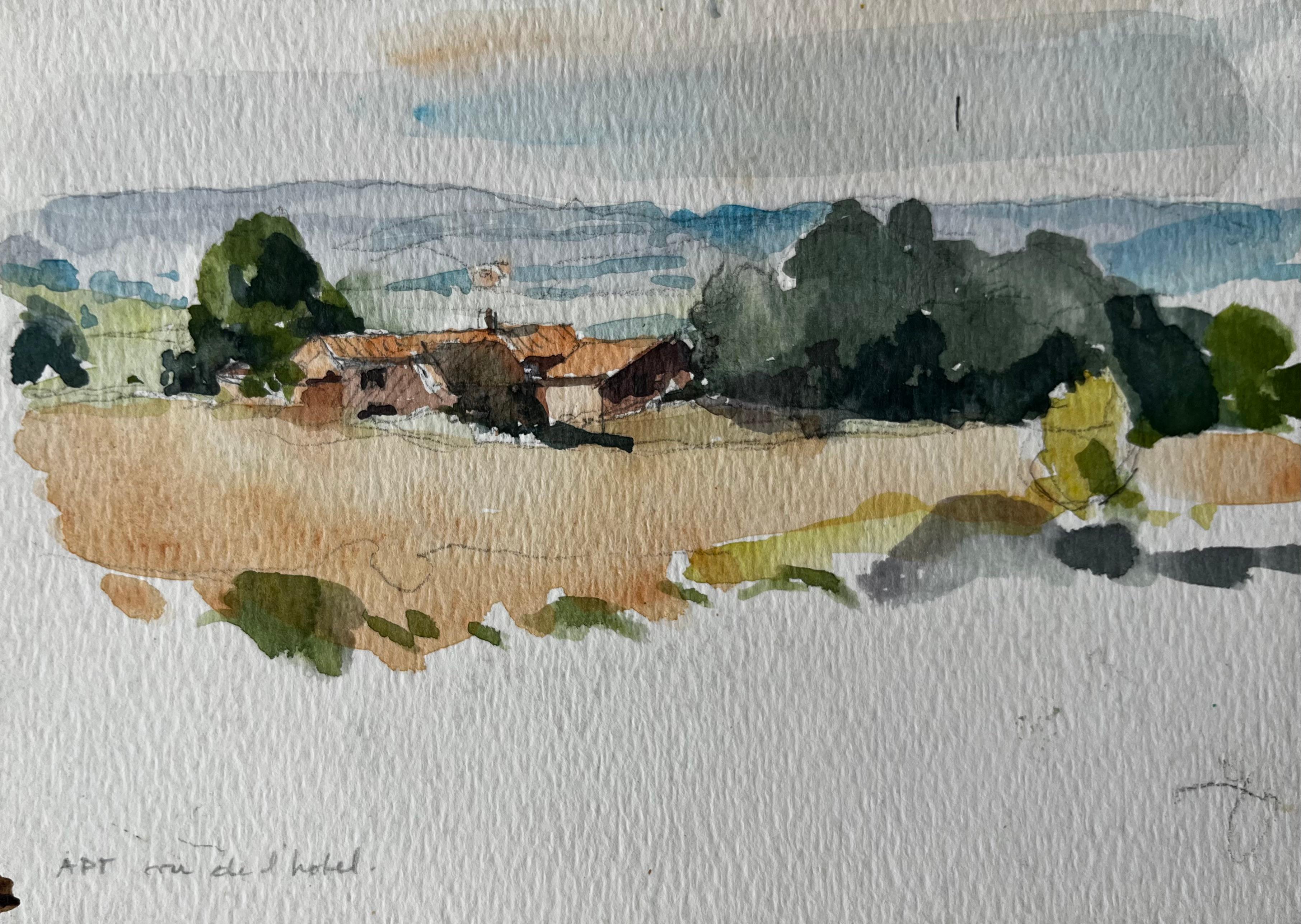 Apt Paysage de campagne provençale Aquarelle post-impressionniste française