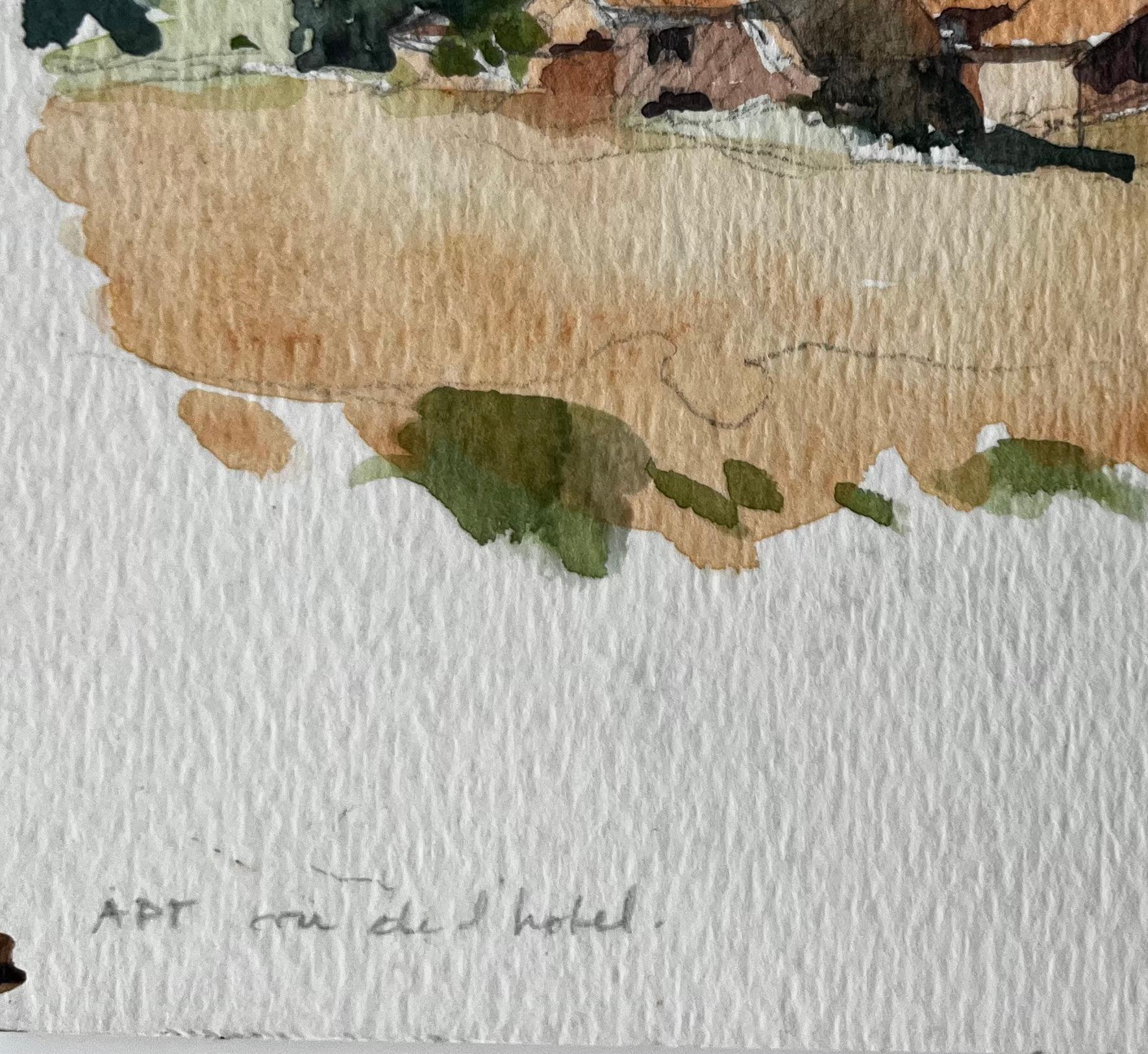 Apt Paysage de campagne provençale Aquarelle post-impressionniste française en vente 1