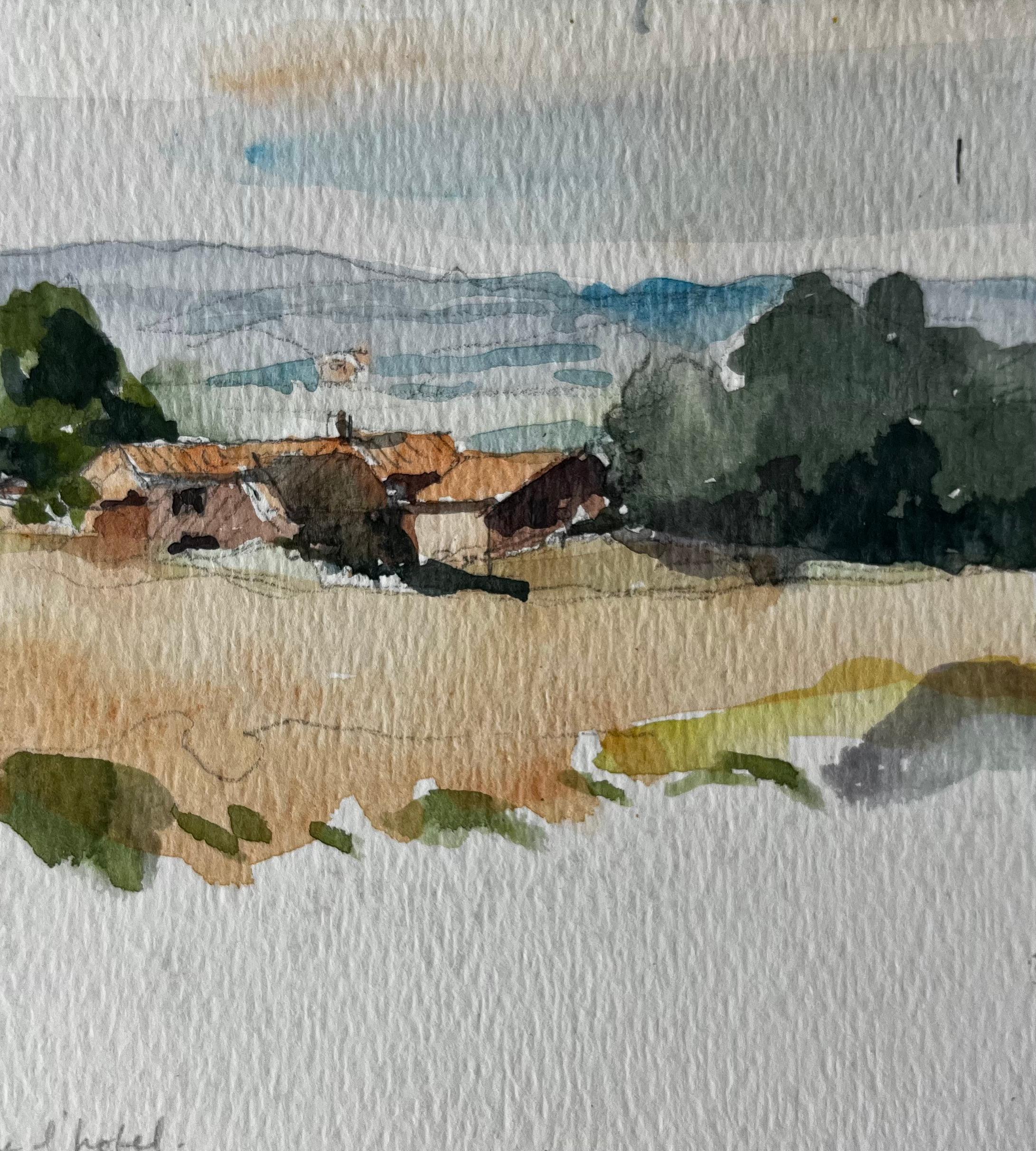 Titre : Apt Paysage de campagne provençale Aquarelle française post-impressionniste
Artistics : Pierre Neveu (français né en 1929)
Moyen d'expression : Aquarelle sur papier d'artiste, non encadrée
Taille (H x L) : 5 x 7 pouces
Signé : inscription en