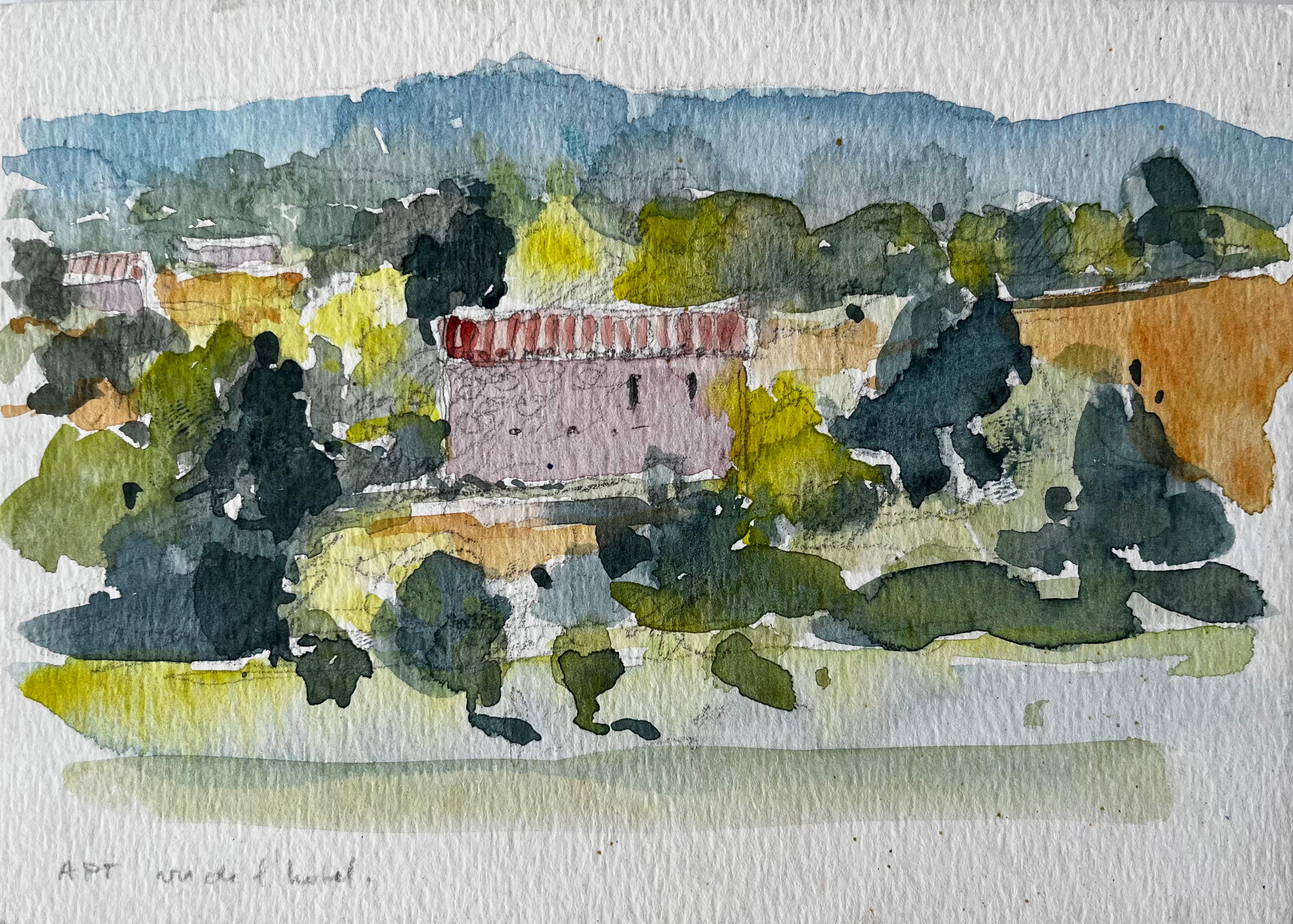 Apt Paysage de campagne et de ferme Aquarelle française post-impressionniste